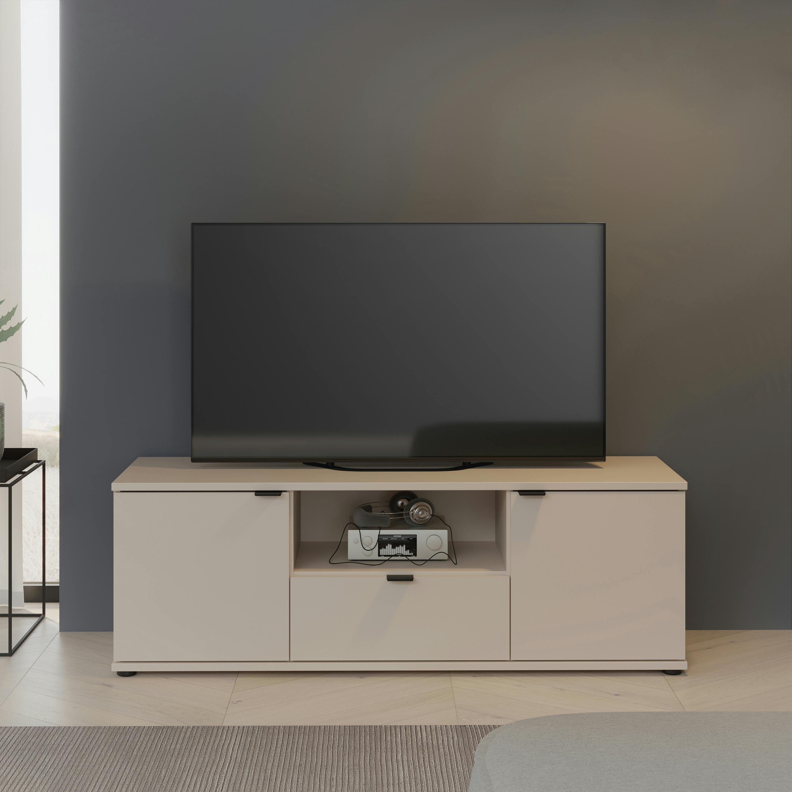 Furniture To Go Ganymede Tv Unit With Open Shelf, Drawer & 2 Doors In Sand - W 129.8 X H 43.9 X D 41.3Cm - 1 - Manufactured Wood