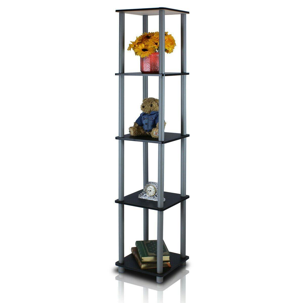 Walplus Black/Grey Turn-N-Tube 5-Tier Corner Square Rack Display Shelf, Perfect For Organized Storage And Display