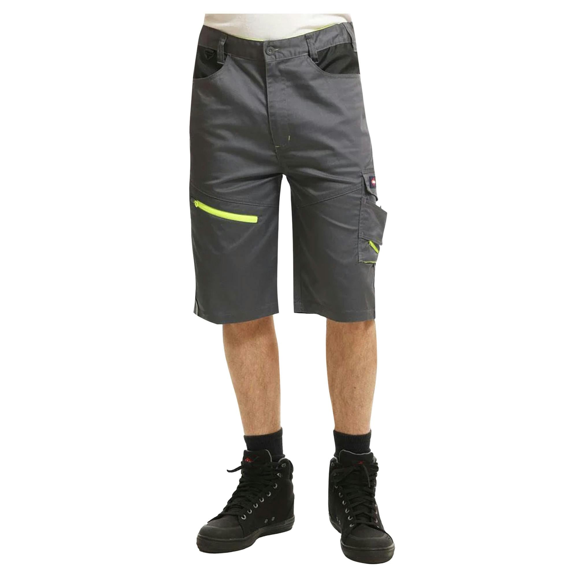Lee Cooper Men's Grey/Black Stretch Reflective Multi Pocket Cargo Shorts - 42R - 65% Polyester/33% Cotton/2% Spandex