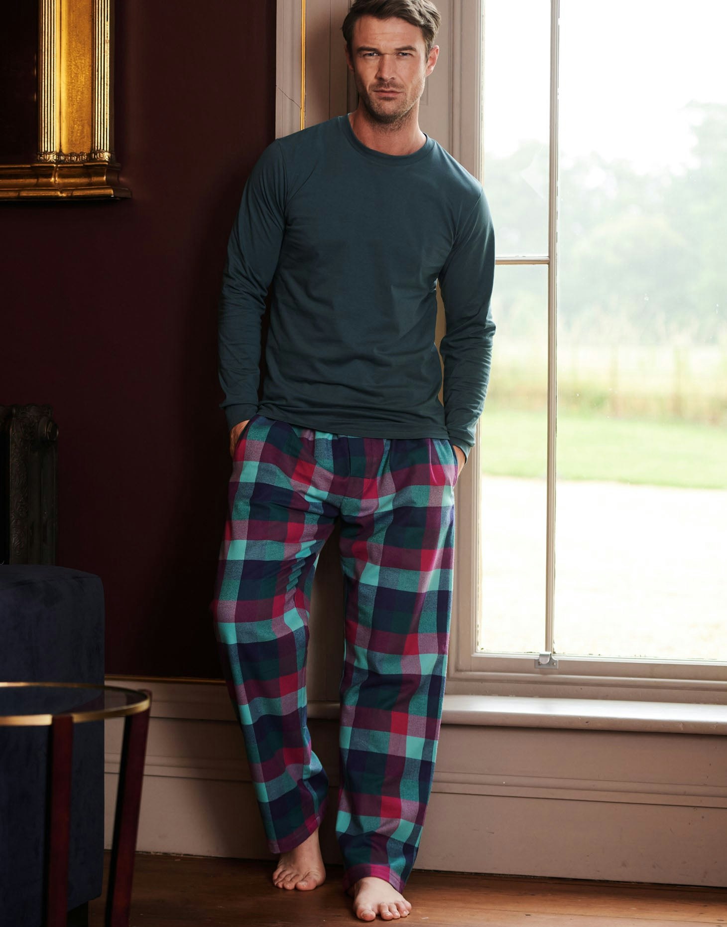 British Boxers Men's Brushed Cotton Pyjama Trousers – Montrose Check - X-Large