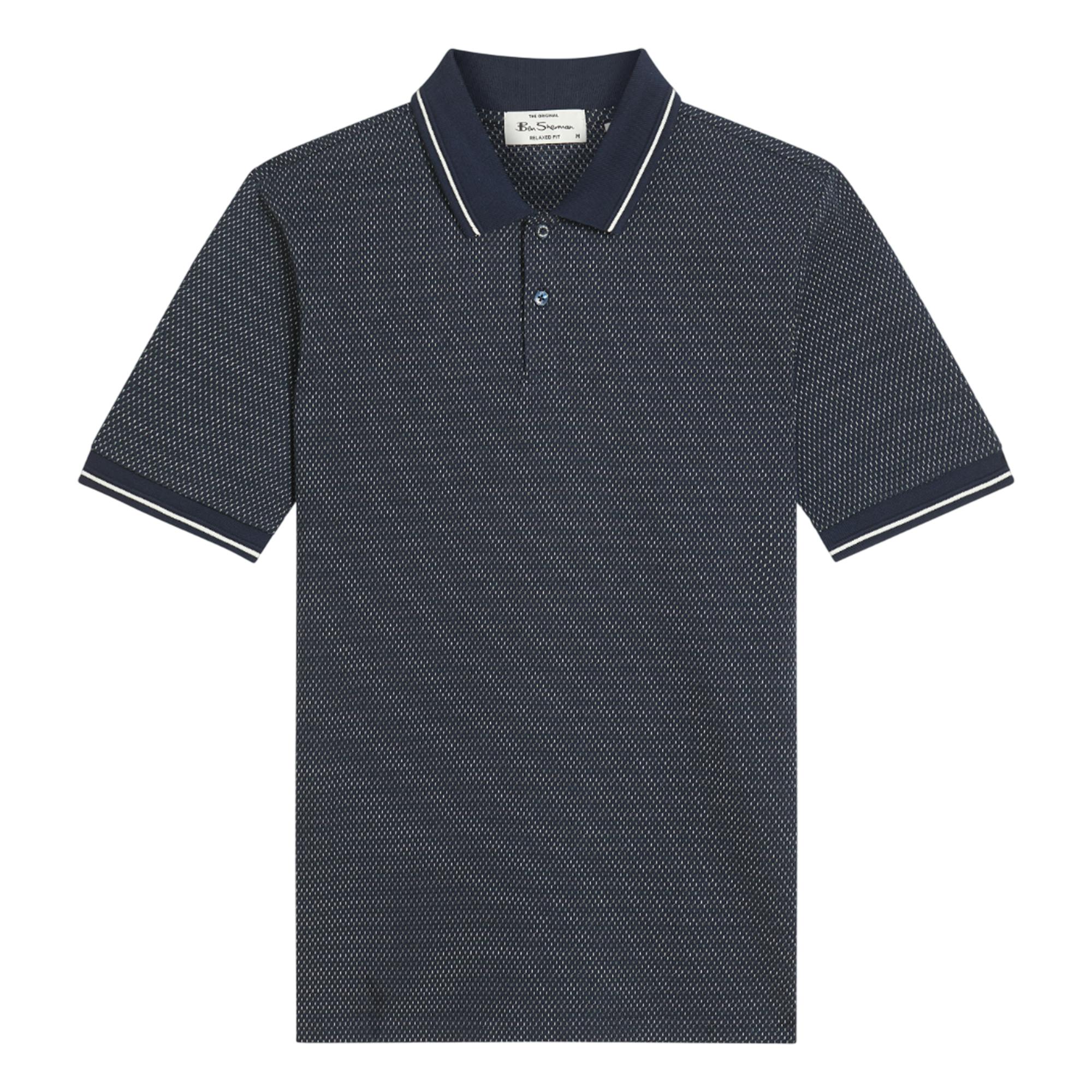 Ben Sherman Men's Dark Jacquard Polo Shirt - Navy - S - Navy - 100% Cotton