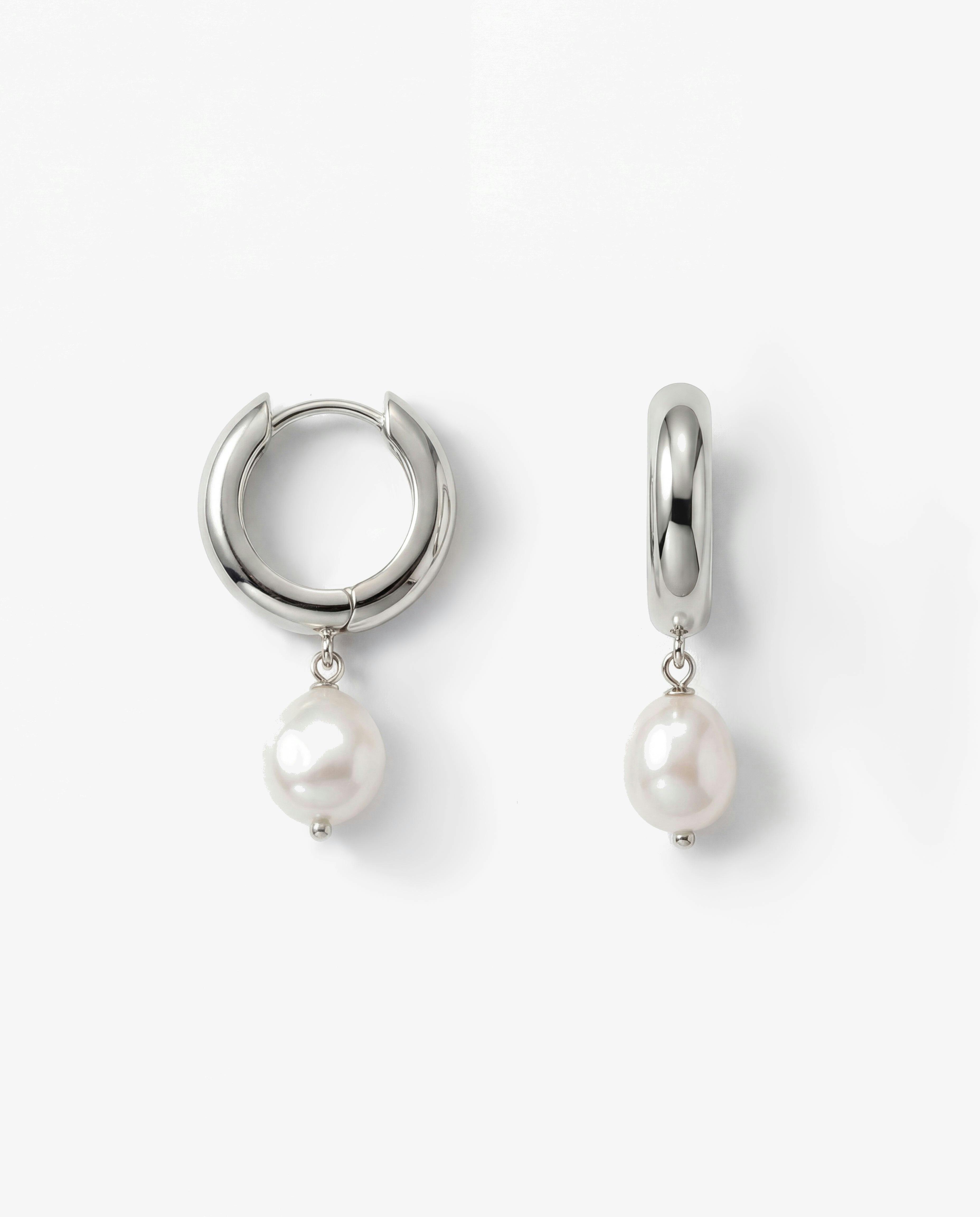 Elk & Bloom Silver Chunky Freshwater Pearl Hoops - No Thank You