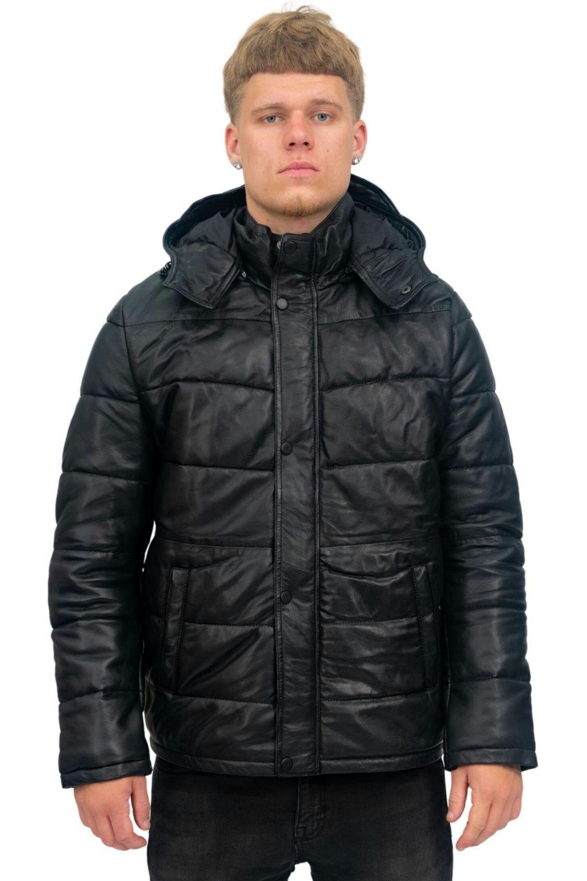 Infinity Leather Men's Black Puffer Leather Bomber Jacket-Alicante - Uk S | Eu 46 | Us 36