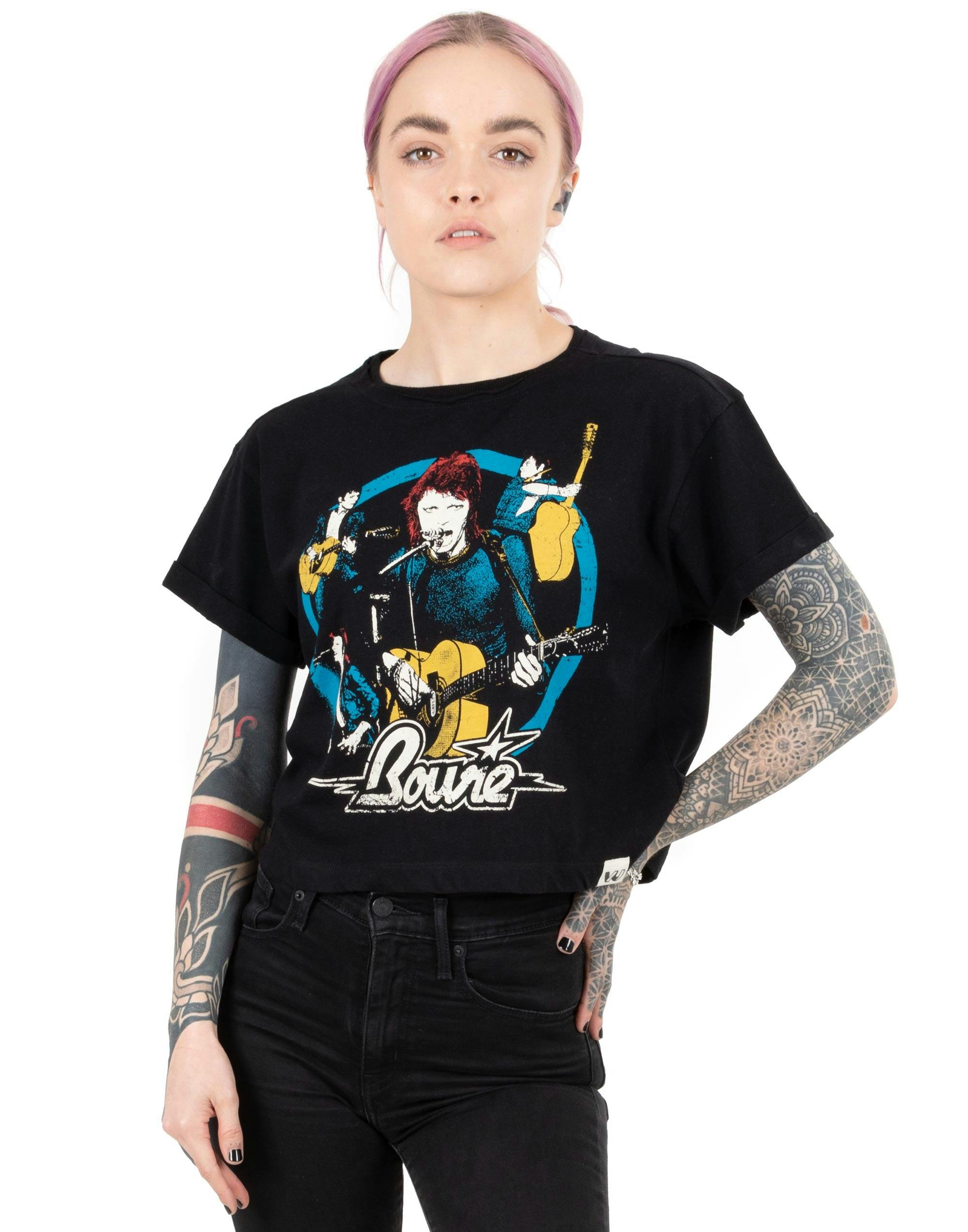 Vanilla Underground Women's Black David Bowie Character Short Sleeved T-Shirt - Medium