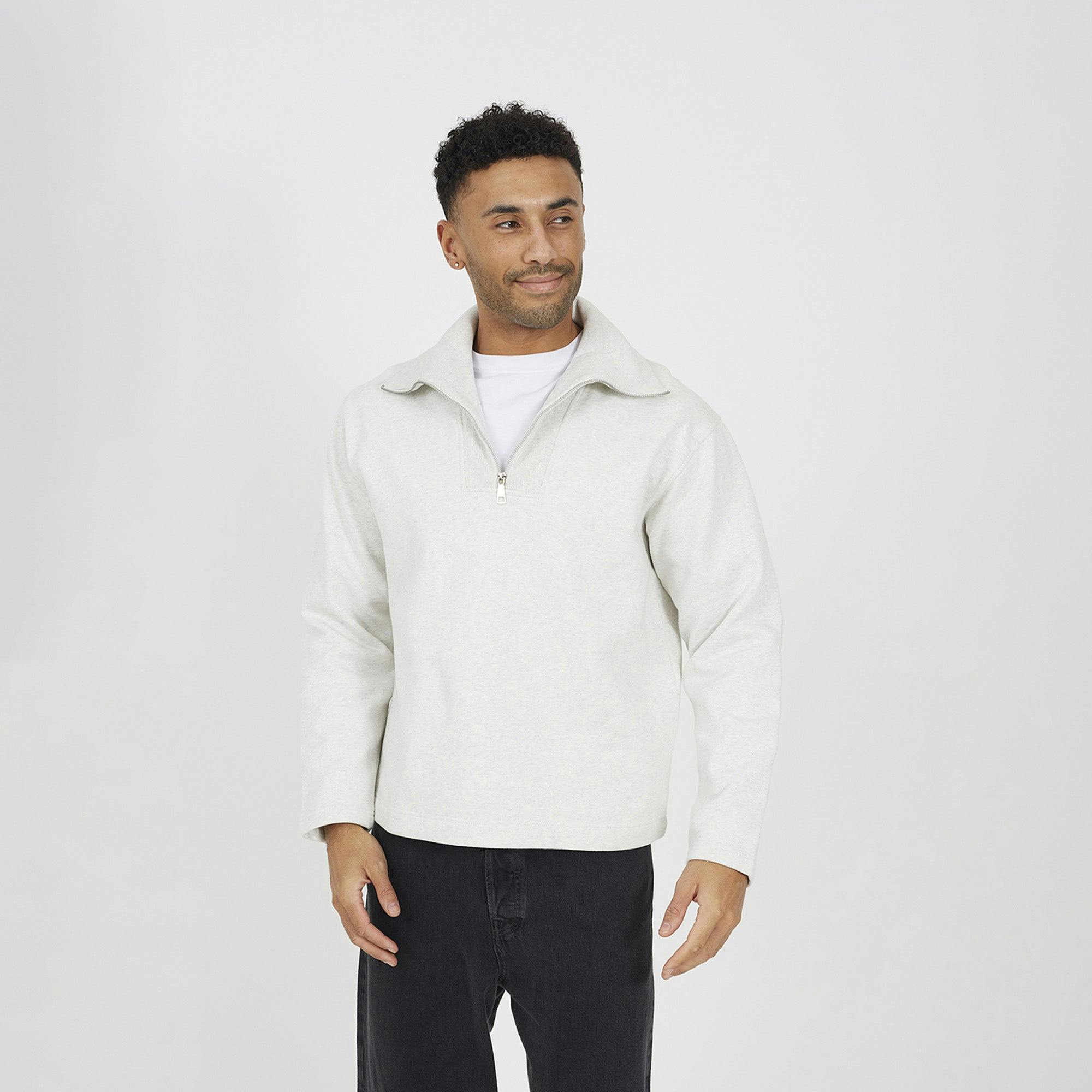 Brave Soul High Funnel Neck 1/4 Zip Sweatshirt - Natural - Natural - Xxl