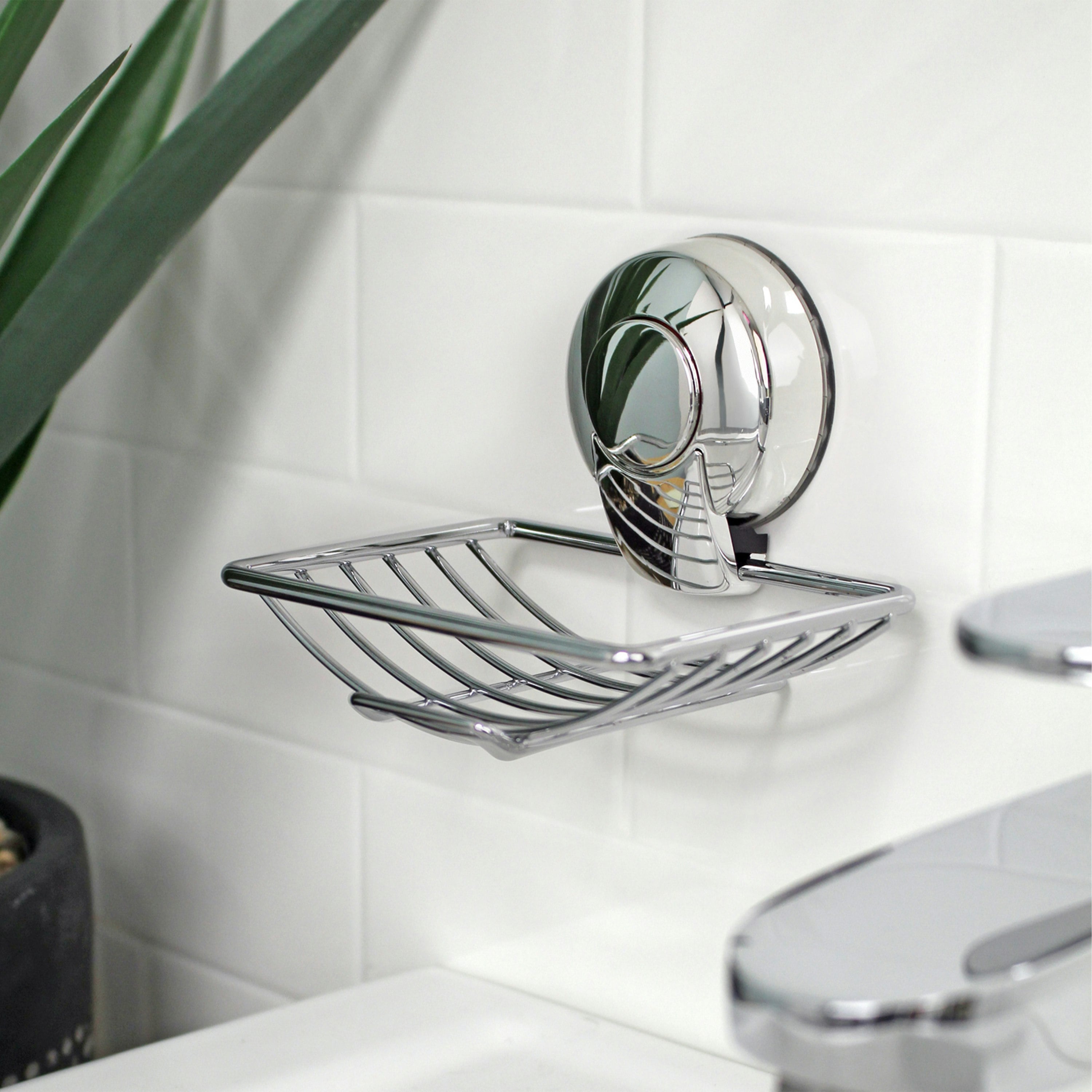 Showerdrape Red Suctionloc Chrome Steel Suction Wall Mounted Soap Basket