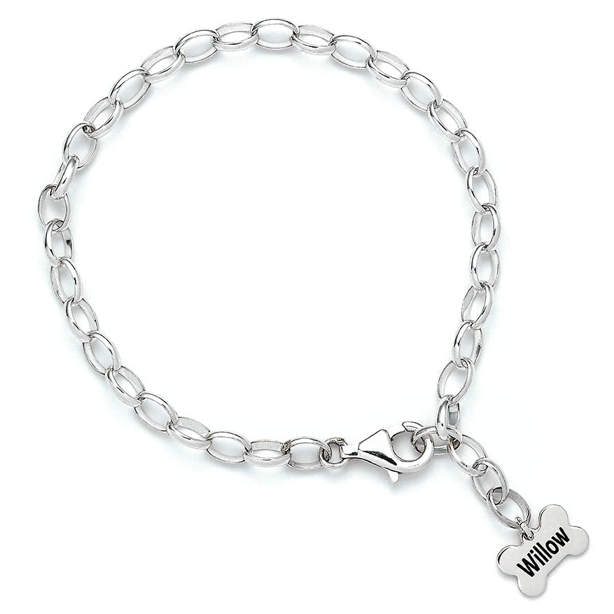 Mylee London Silver Sterling Adjustable Chain Link Bracelet With Personalised Tag - Bone Tag - No - Bone Tag