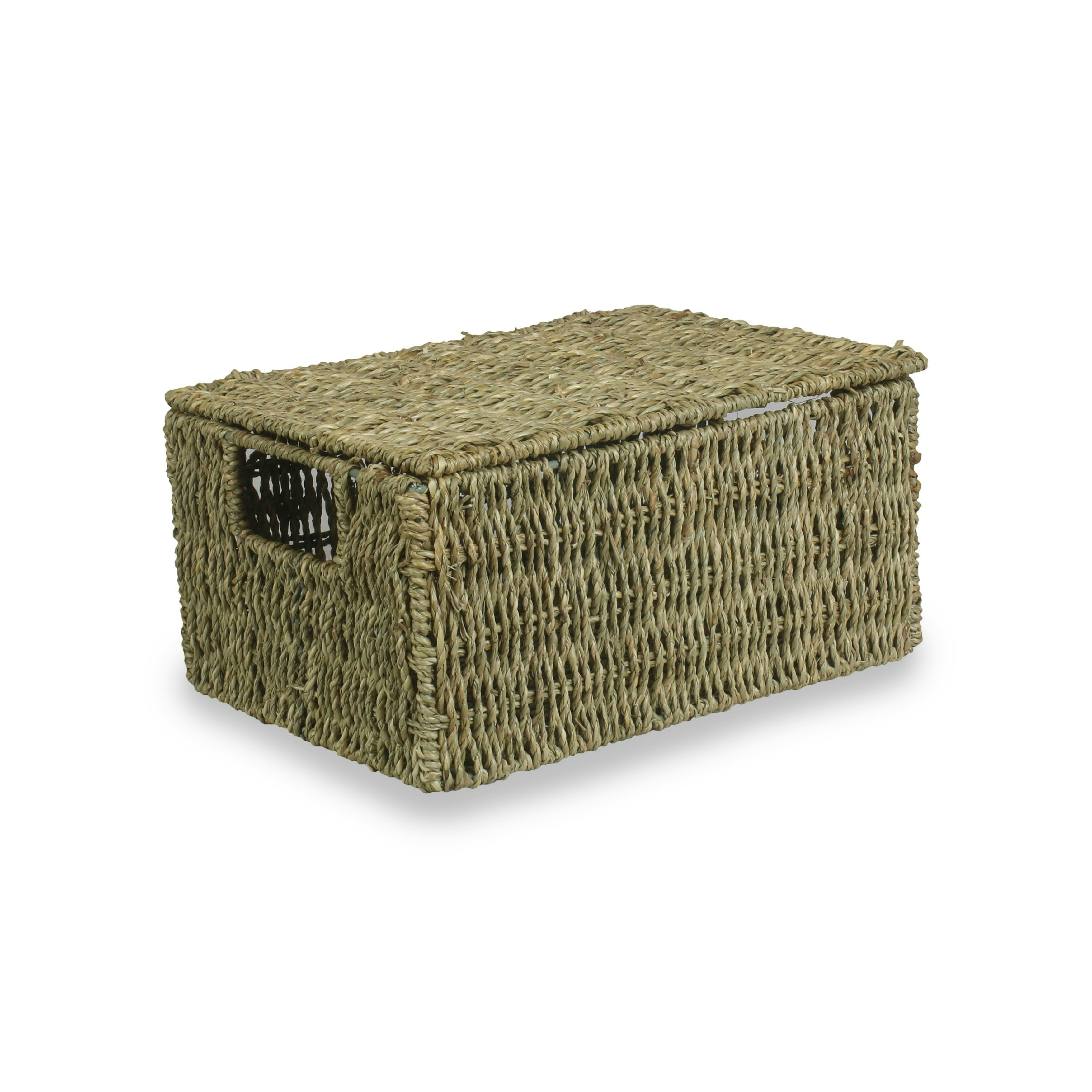 Red Hamper Lidded Seagrass Storage Baskets - Medium