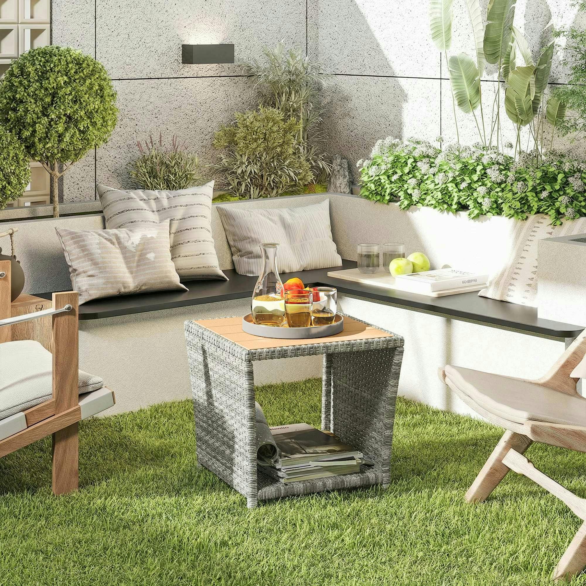 Rackhams Light/Grey Side Table 2-Tier With Storage Shelf/ - 1 - 45 X 45 X 43 Cm - 45.0