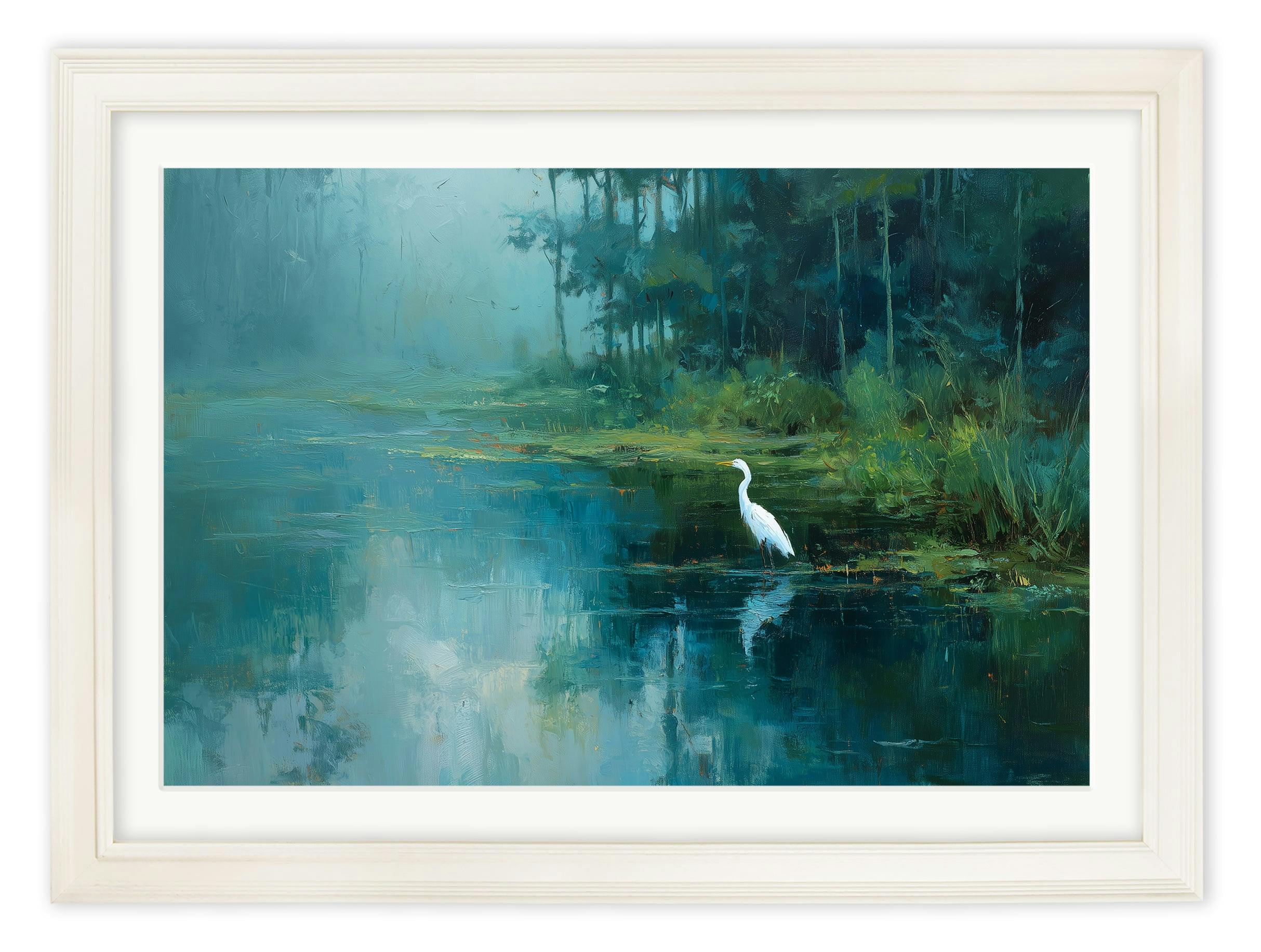 Rackhams Cream Misty Lake Great Egret - Hurstwood Frame - Misty Lake Great Egret - 70 X 95Cm (A1)