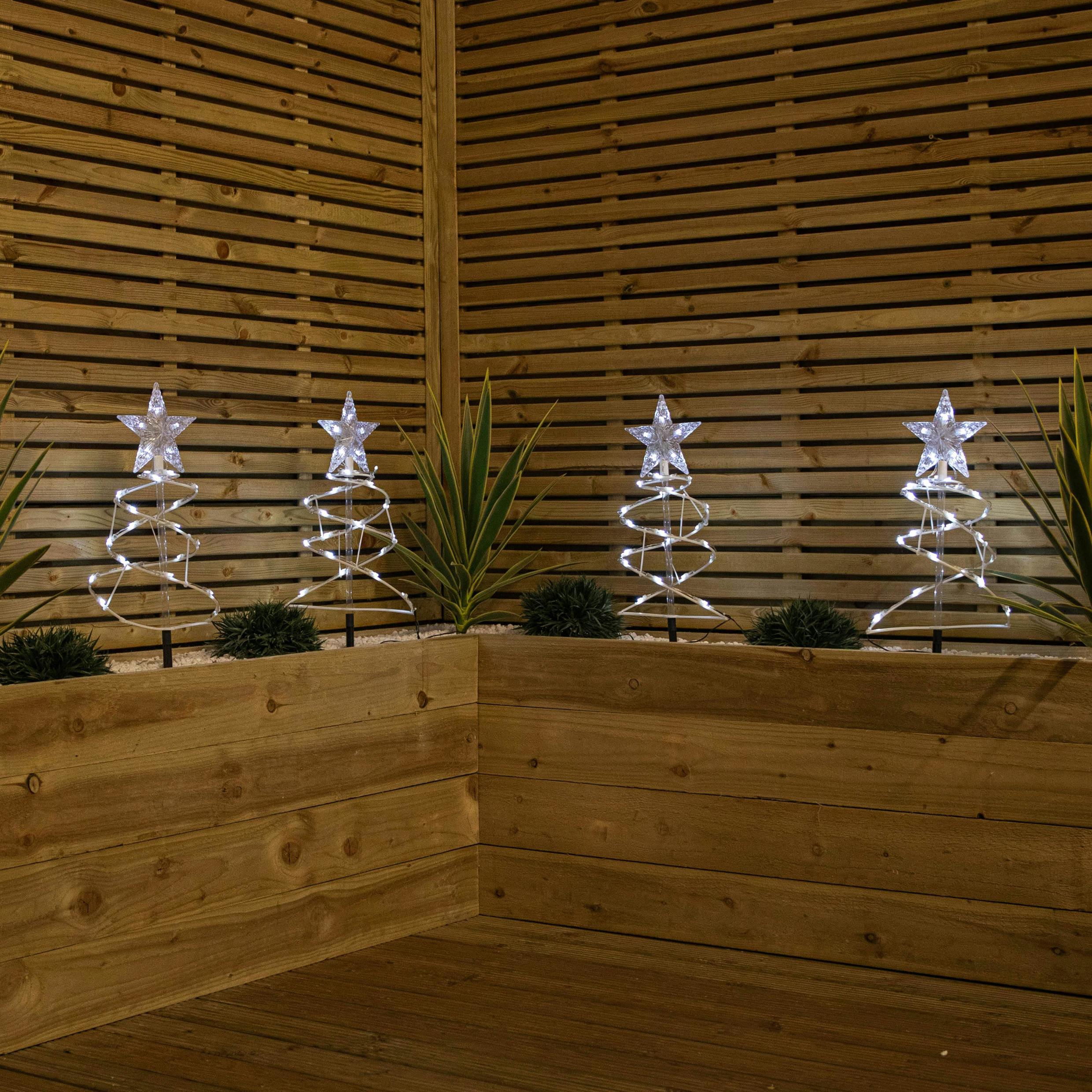 Rackhams Light/White 45Cm Set Of 4 Up Spiral Christmas Tree Garden Path S With 100 Leds