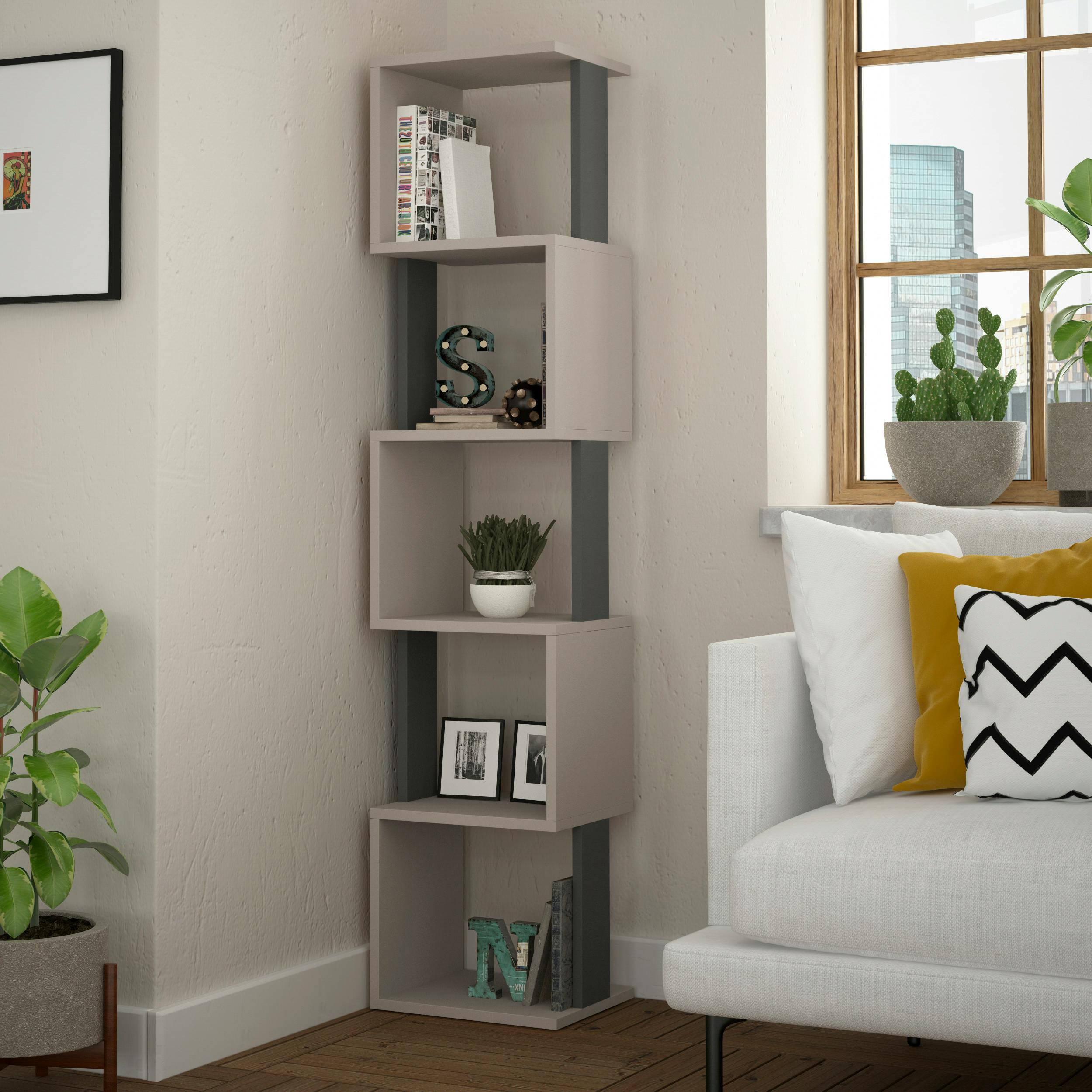 Rackhams White Piri 5 Tier Tall Freestanding Bookcase (H) 161Cm - Mocha