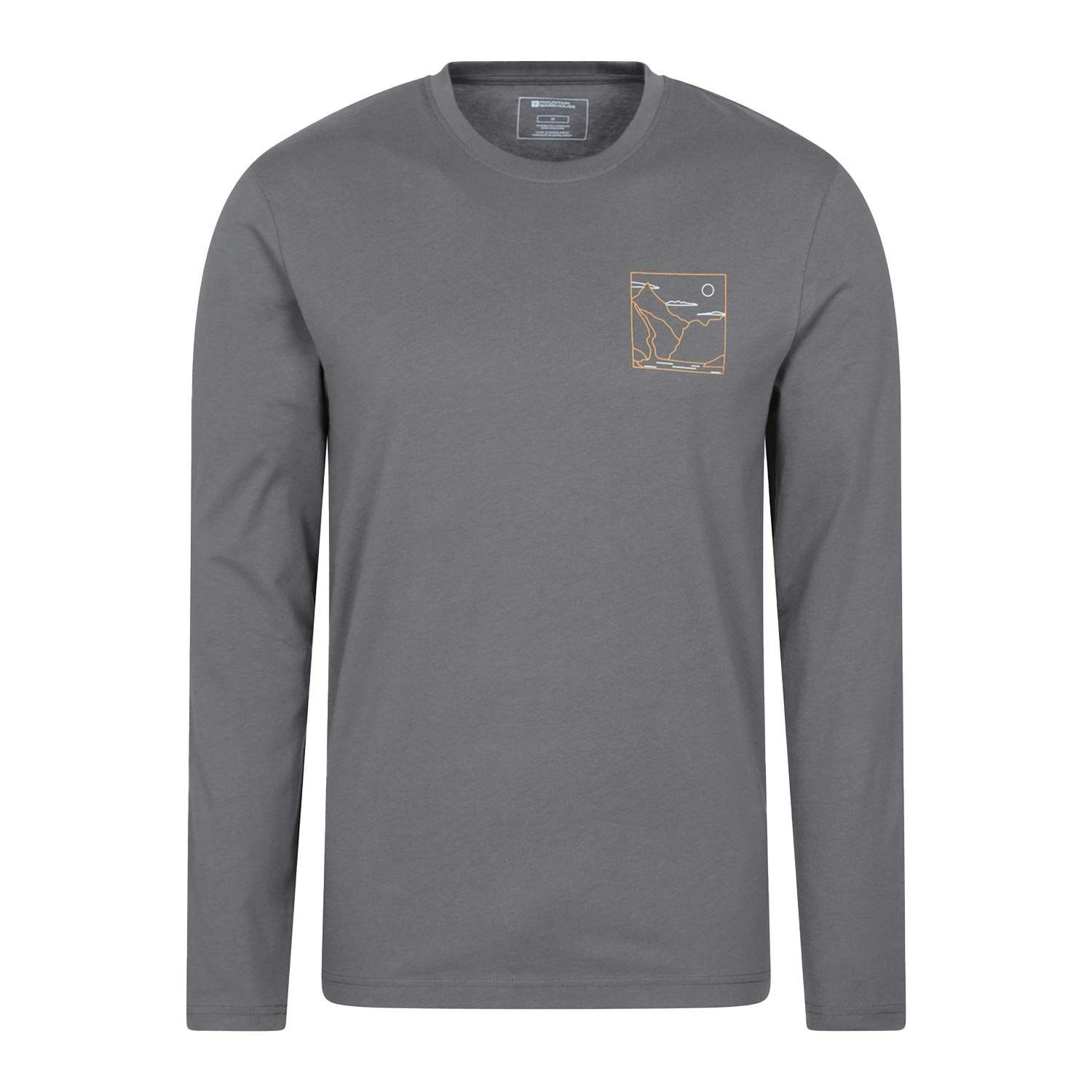 Mountain Warehouse Men's Spirit Of Adventure Long-Sleeved T-Shirt - Charcoal - Xs - Charcoal - 100% Organic Cotton