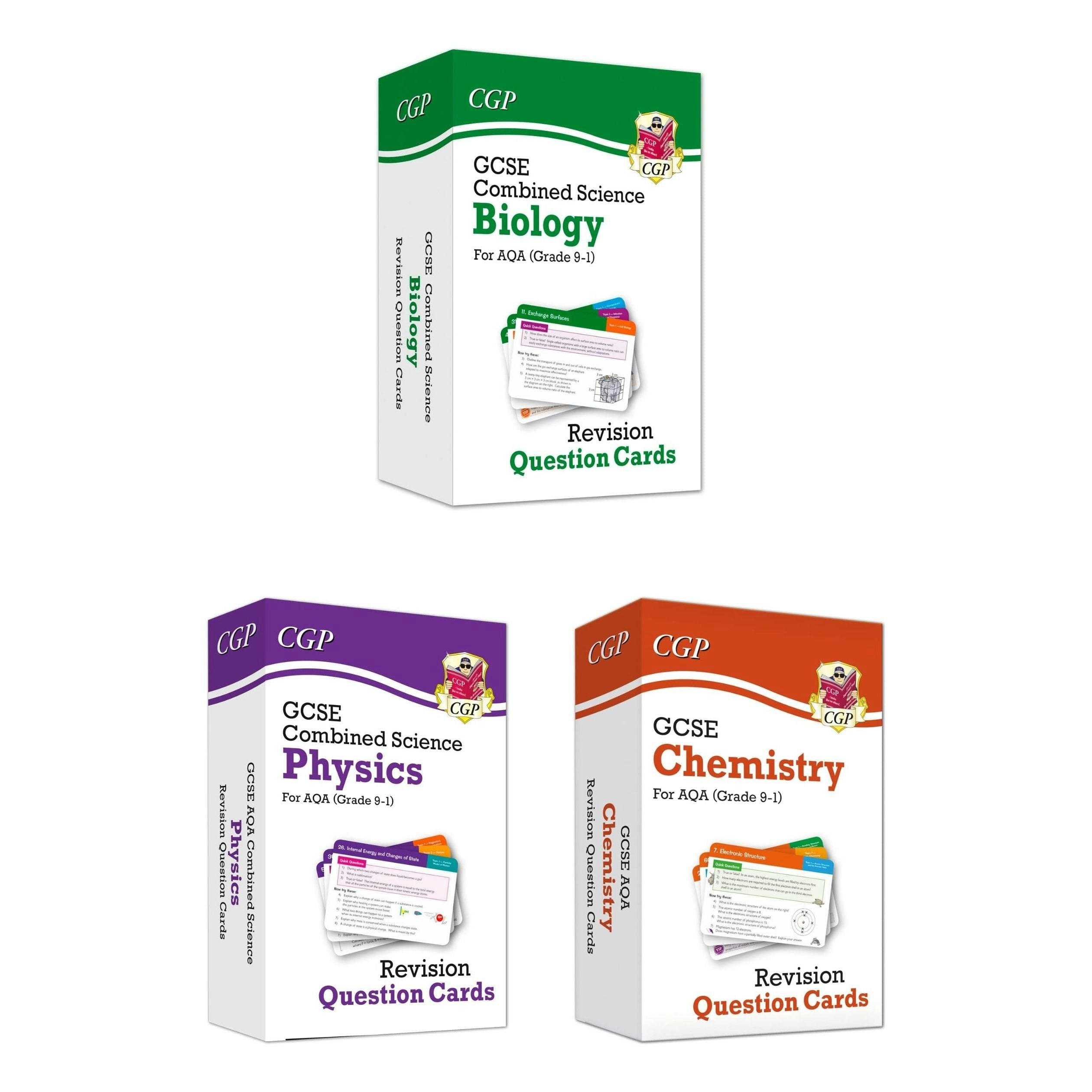 Coordination Group Publications Ltd Gcse Aqa Combined Science Revision Question Cards 3 Pack Set (Chemistry, Physics, Biology)