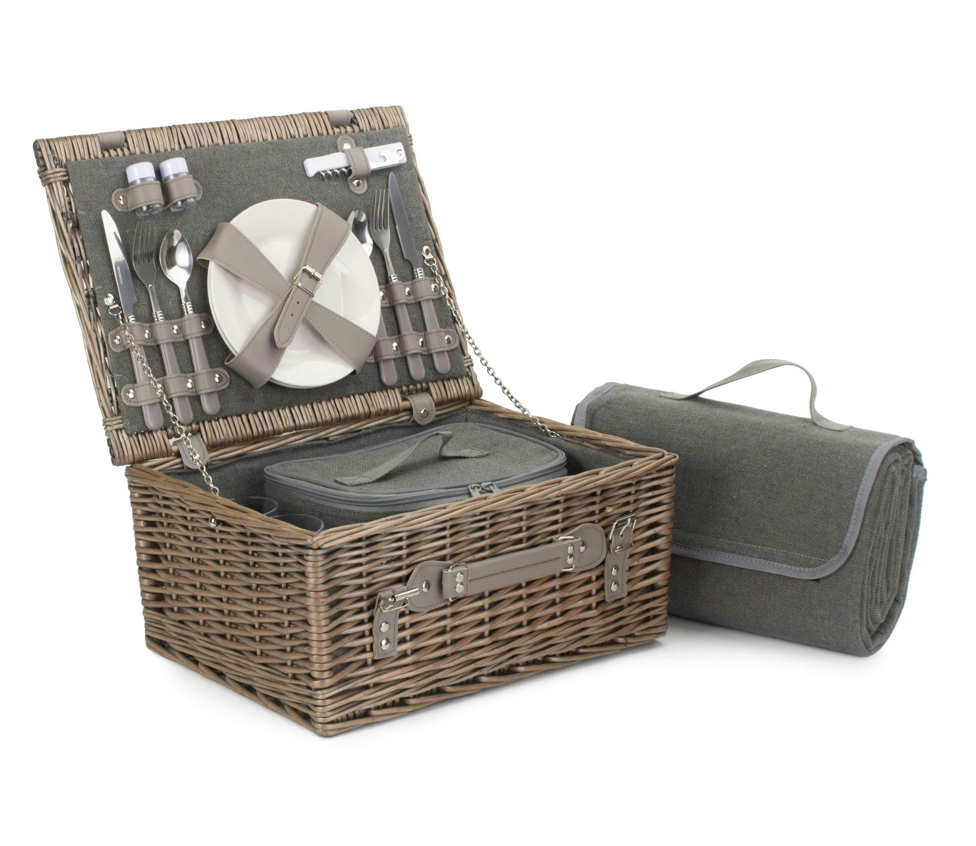 Red Hamper Red/Grey Hamper Tweed Wicker Fitted Picnic Basket - 2 Person