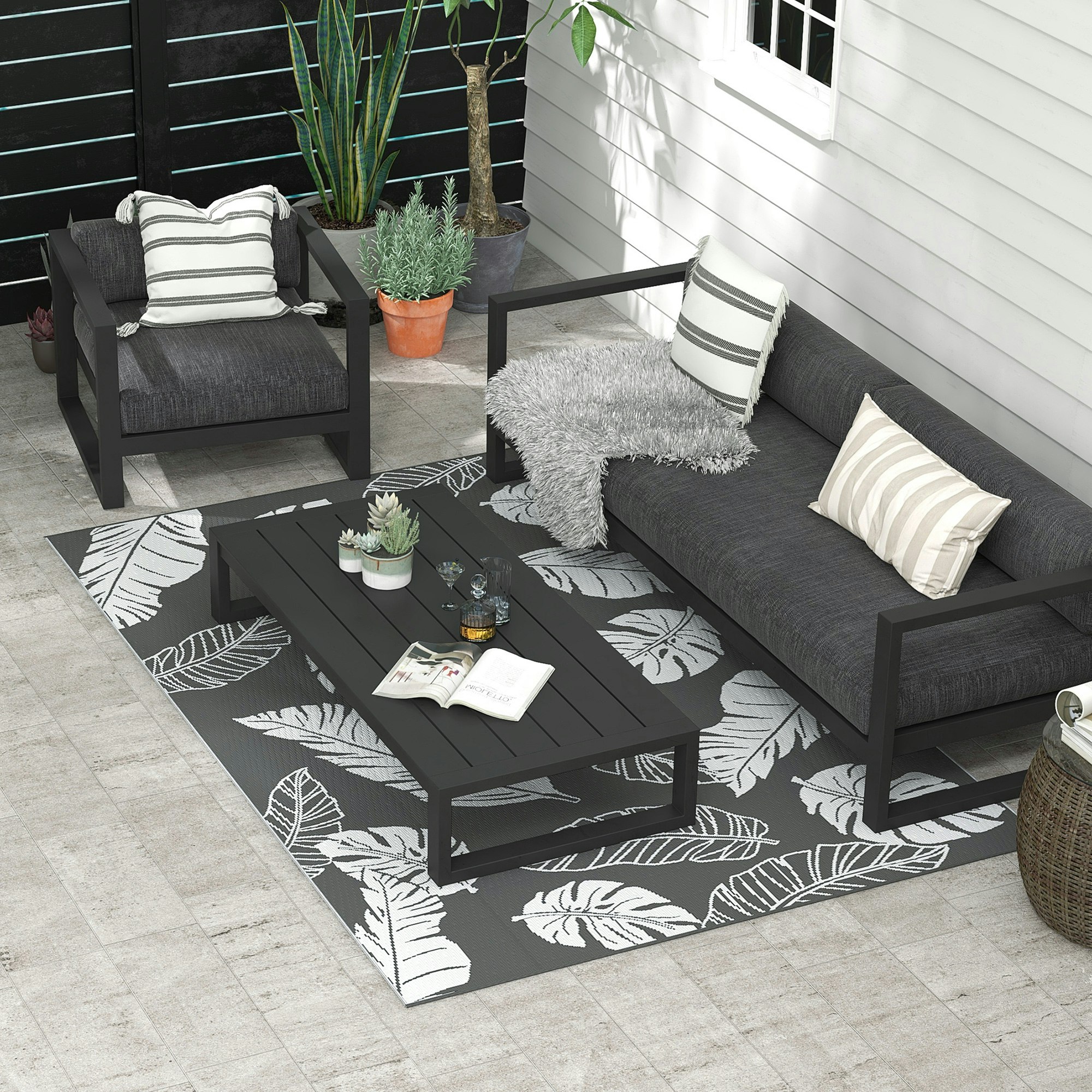 Rackhams Grey Reversible Waterproof Outdoor Rug W/ Carry Bag, 182 X 274Cm,