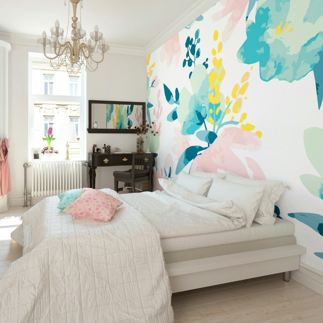 Rackhams Graphic Flower Wall Mural - Blush & Jade - Blush & Jade - Medium - W300cm X H240cm