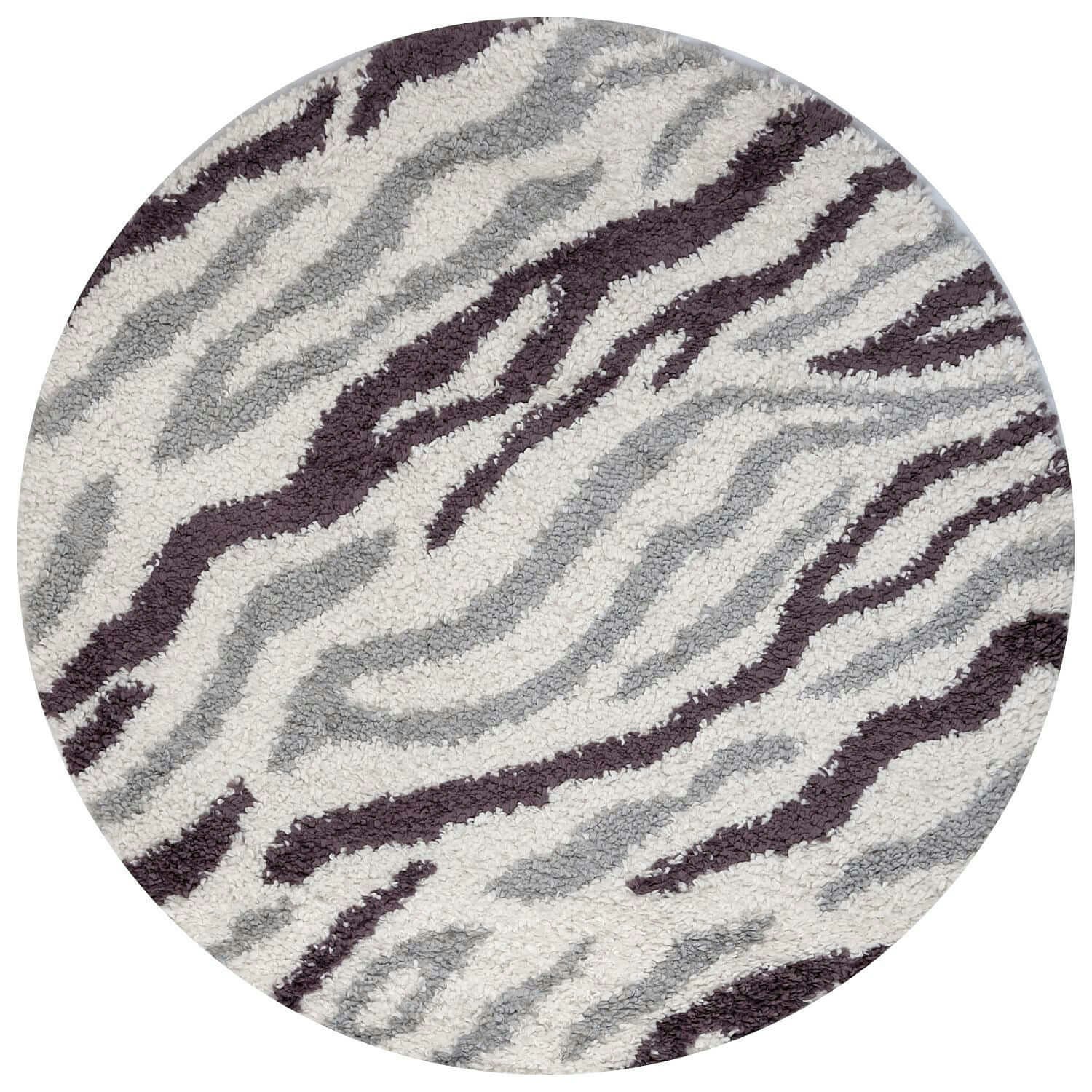 THE RUGS Soft Shaggy Area Rug – Modern Patterned Carpet for Living Room & Bedroom, Extra Plush, Easy to Clean, Zebra Pattern Design (120 cm Round, Grey/Purple) - Image 2