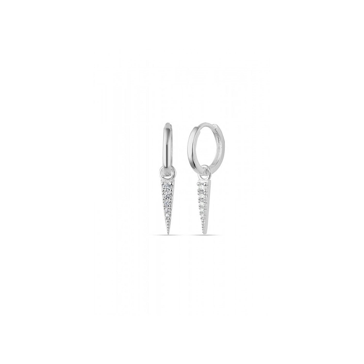 Spero London Silver Sterling Triangle Pave Spike Charm Hoop Earrings