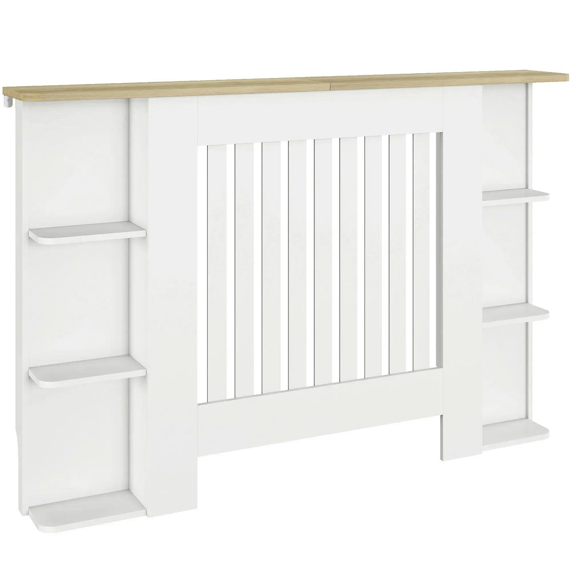 Bobobiy White Radiator Cover With Open Storage Shelves, Vertical Slatted Cabinet Shelf Heater Cover, (H: 83 / W: 124 / D: 19 Cm)
