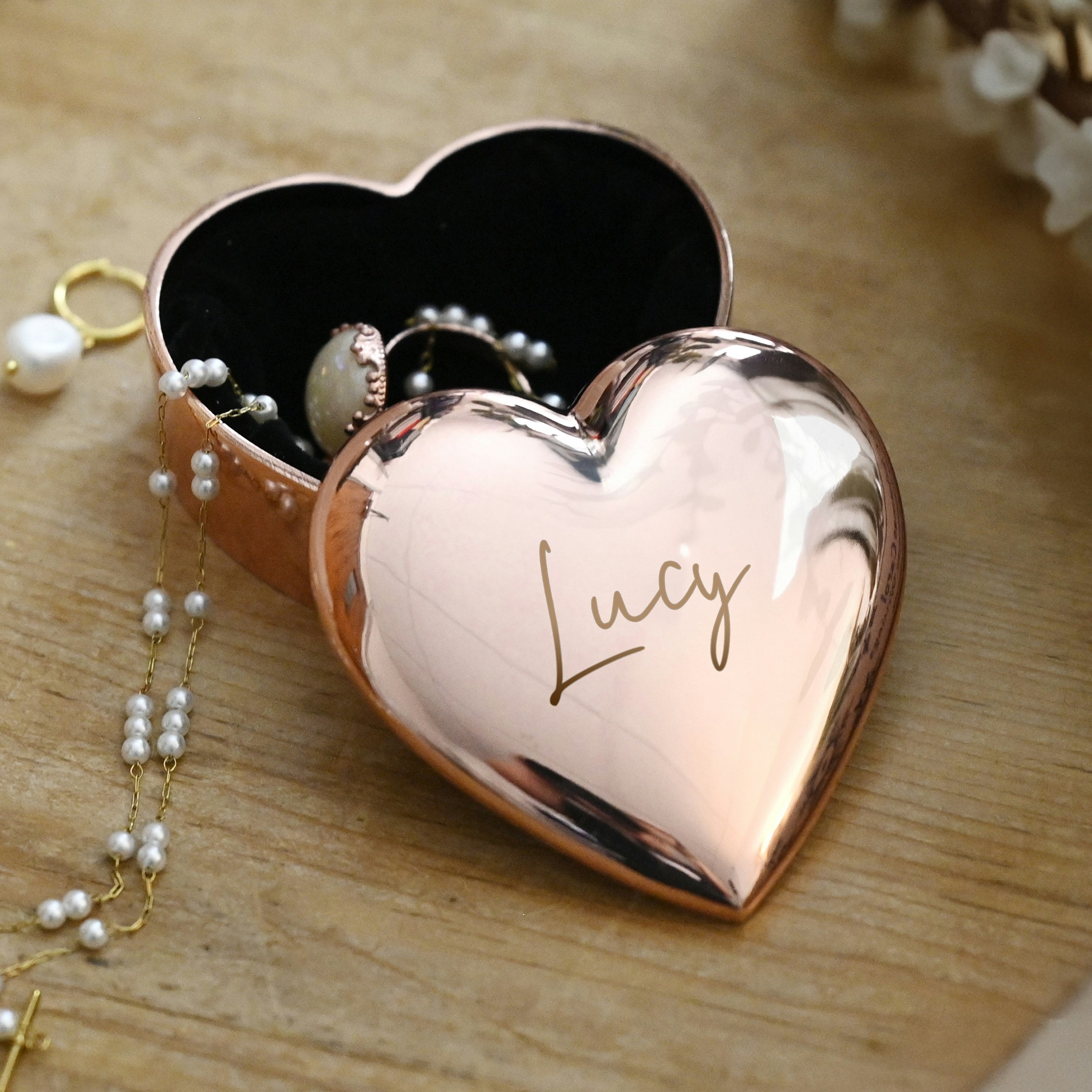 Personalised Memento Company Gold Personalised Engraved Rose Heart Trinket Box - Rose