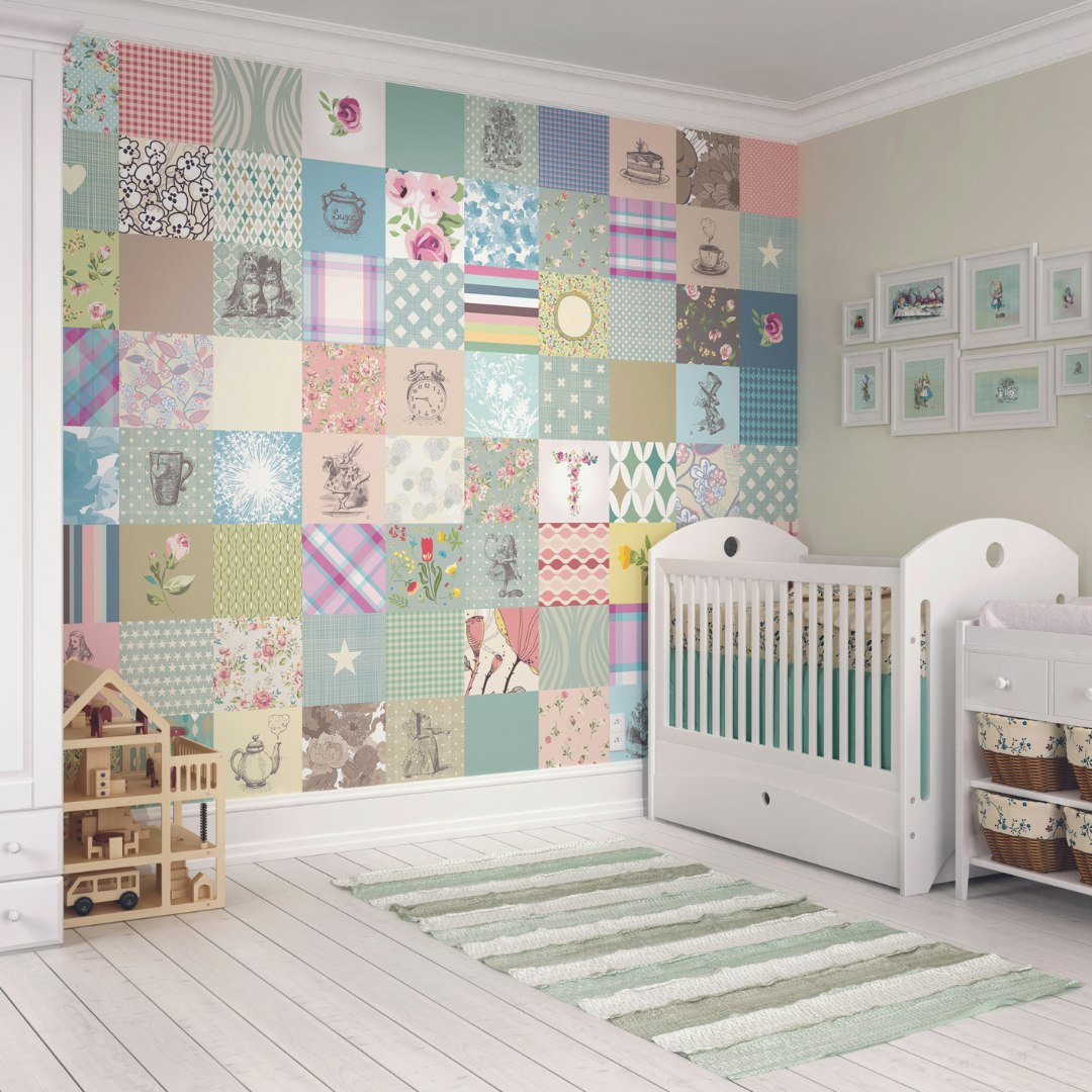 Origin Murals Alice In Wonderland Patchwork - Multi - Medium - W300cm X H240cm