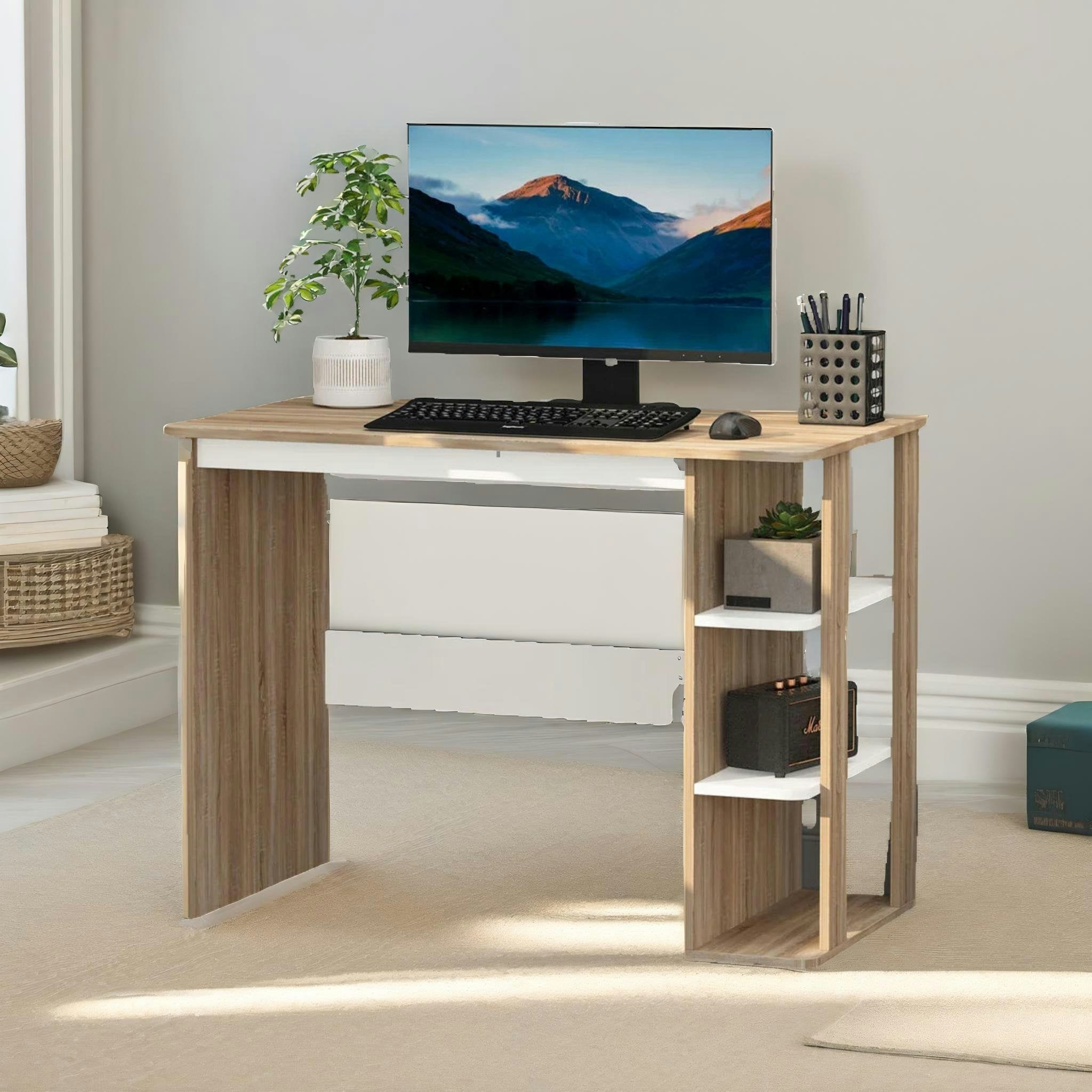 Rafaelo Mobilia Brown Home Office Computer Desk With 3 Shelves