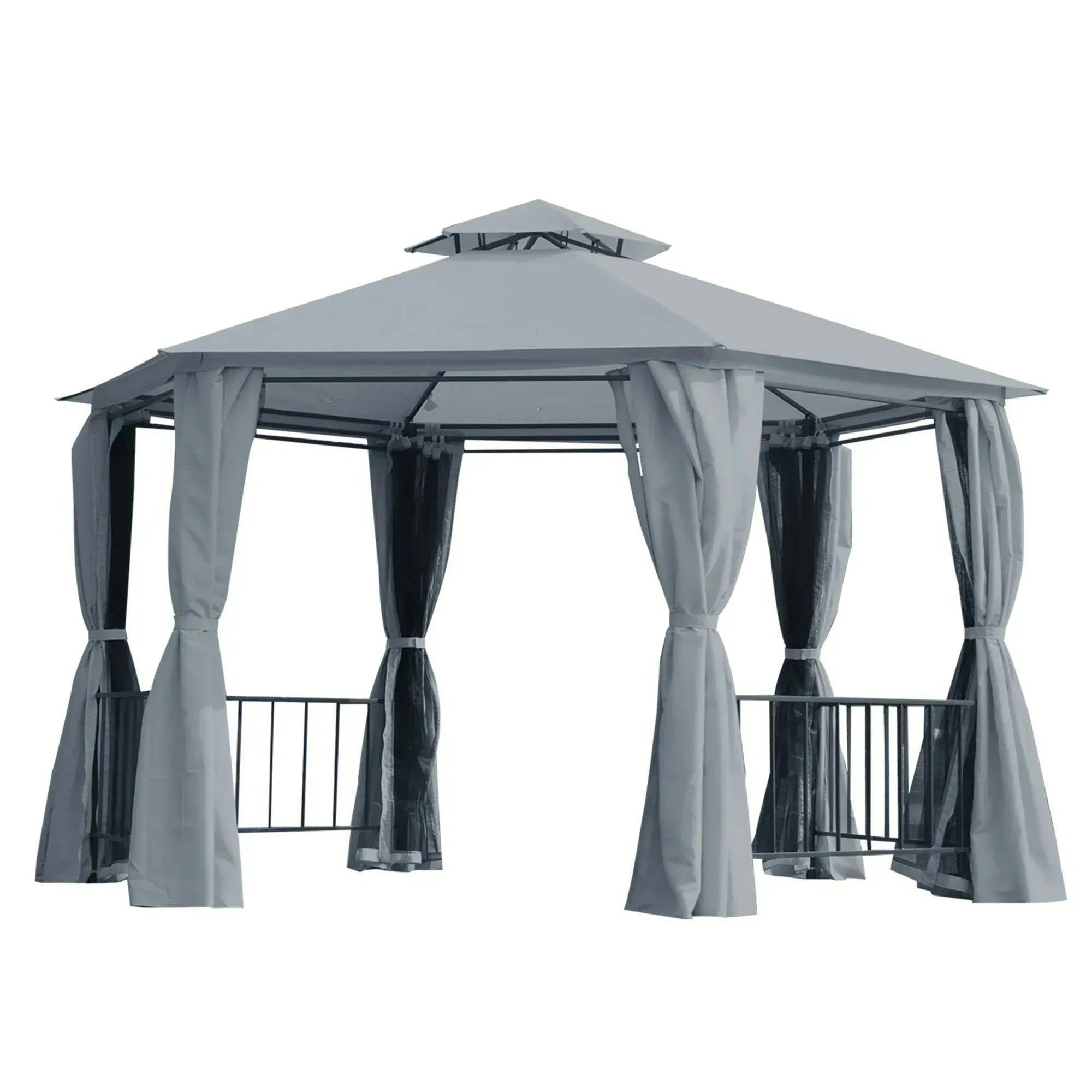 Photos - Tent Outsunny Rackhams 3 x 3(m) Hexagon Gazebo Patio Canopy Party Outdoor Garden Shelter w/ 2 Tier Roof & Side Panel - Grey