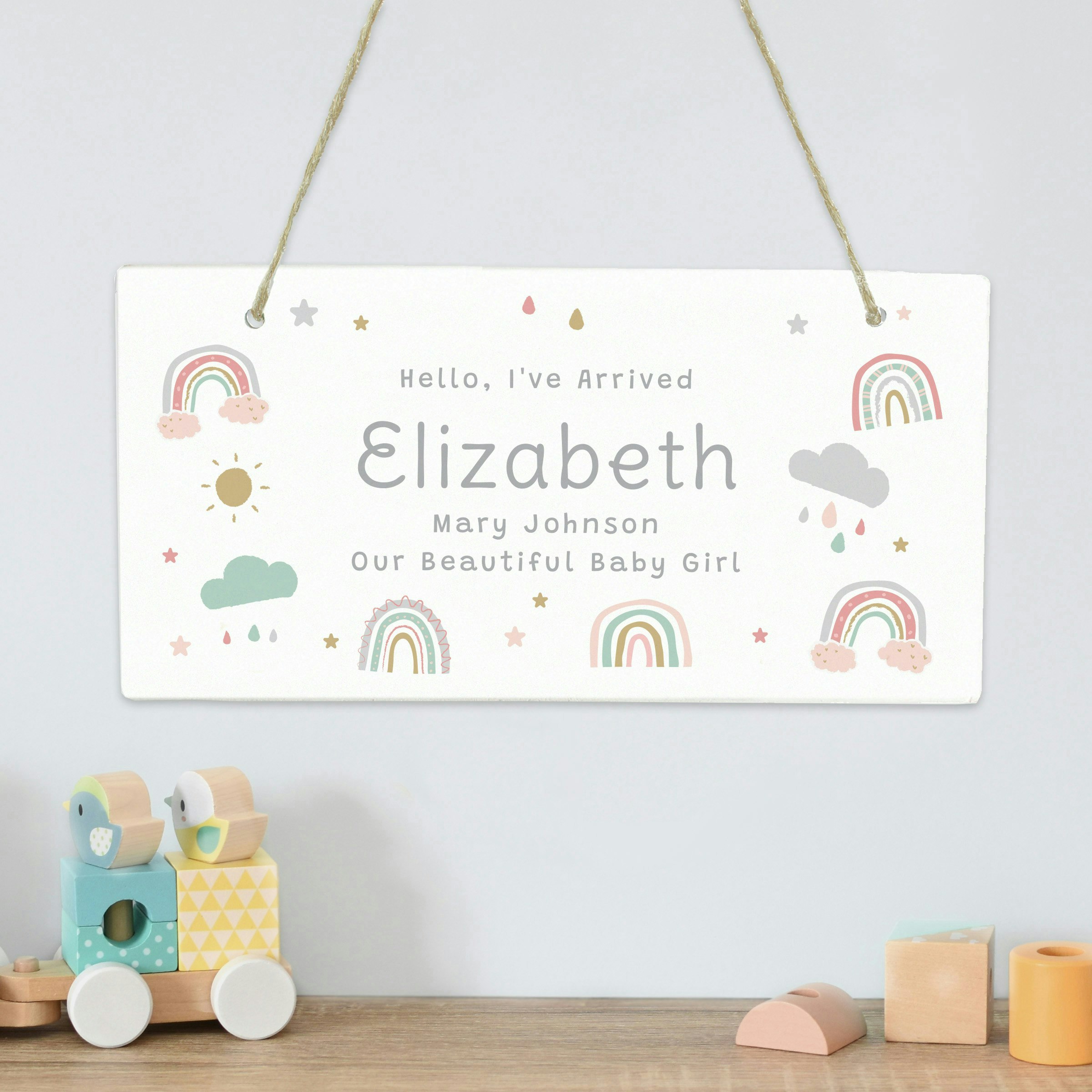Personalised Memento Company Personalised Pastel Rainbow Wooden Sign