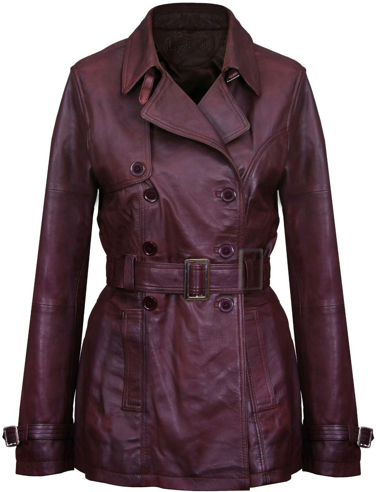 Infinity Leather Women's Brown Mid Length Leather Trench Coat -Oakham - Uk Xs/8 | Eu 34 | Us 4