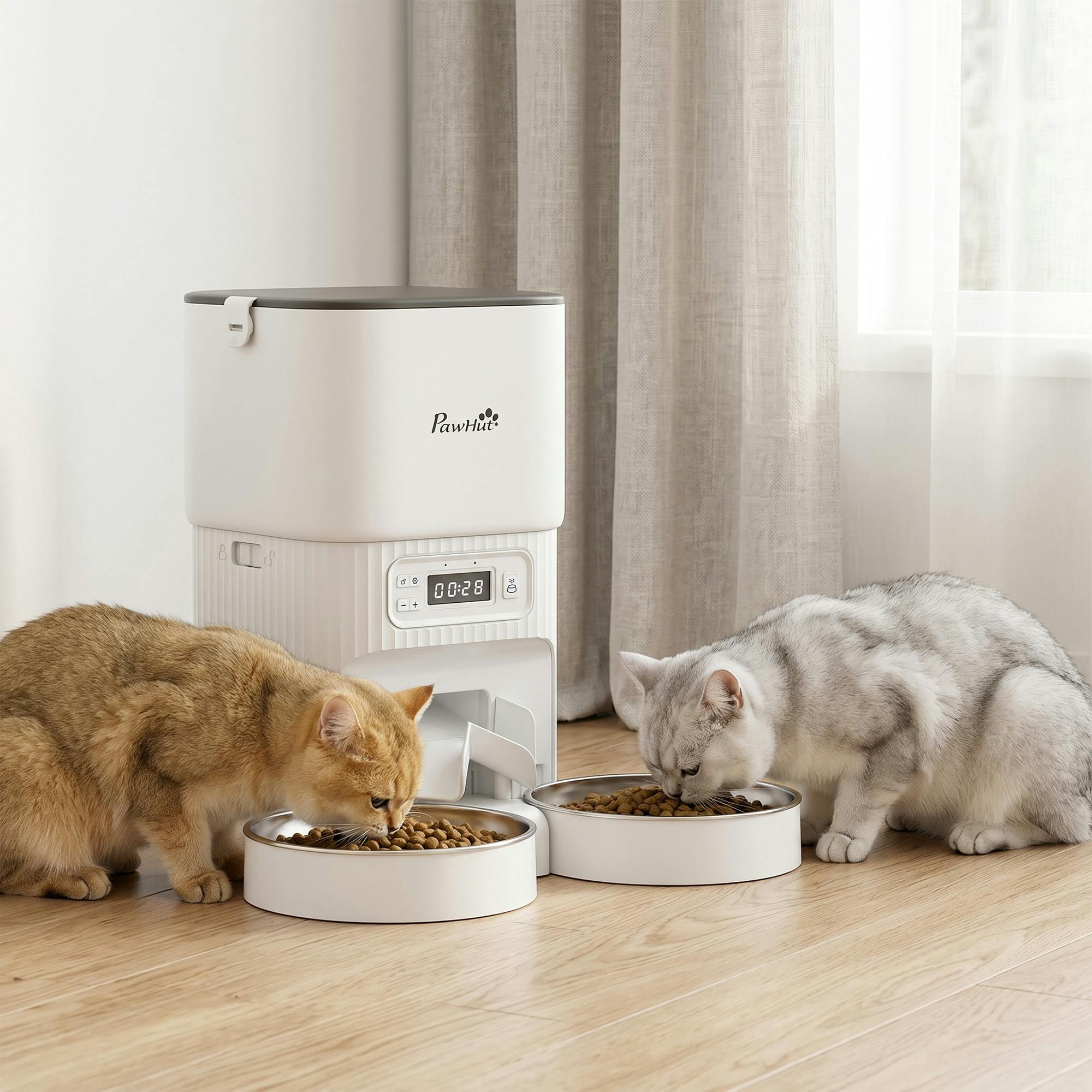 Pawhut White/Black Automatic Cat Feeder Timed Portion Control 4L