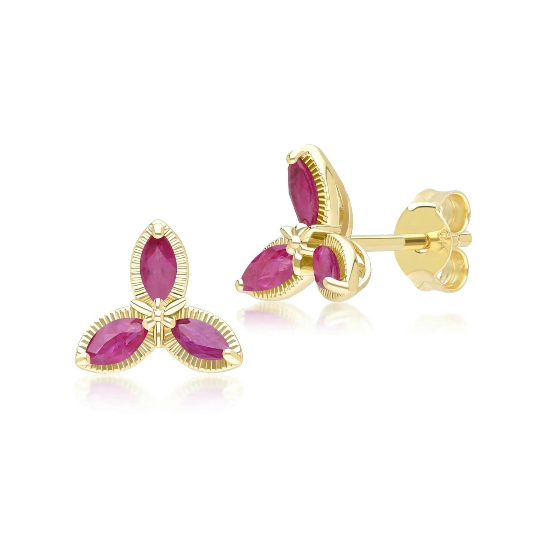 Gemondo Yellow/Gold Floral Marquise Ruby Stud Earrings In 9Ct