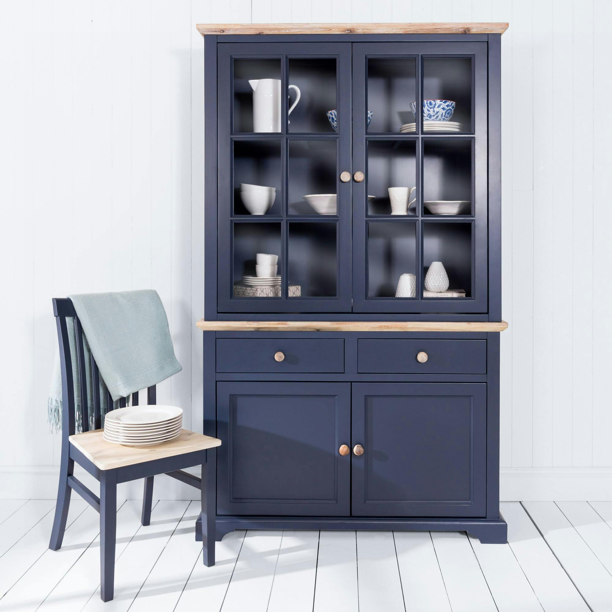 Statement Furniture Blue Florence Glass Door Display Cabinet Large Dresser Assembled - Navy