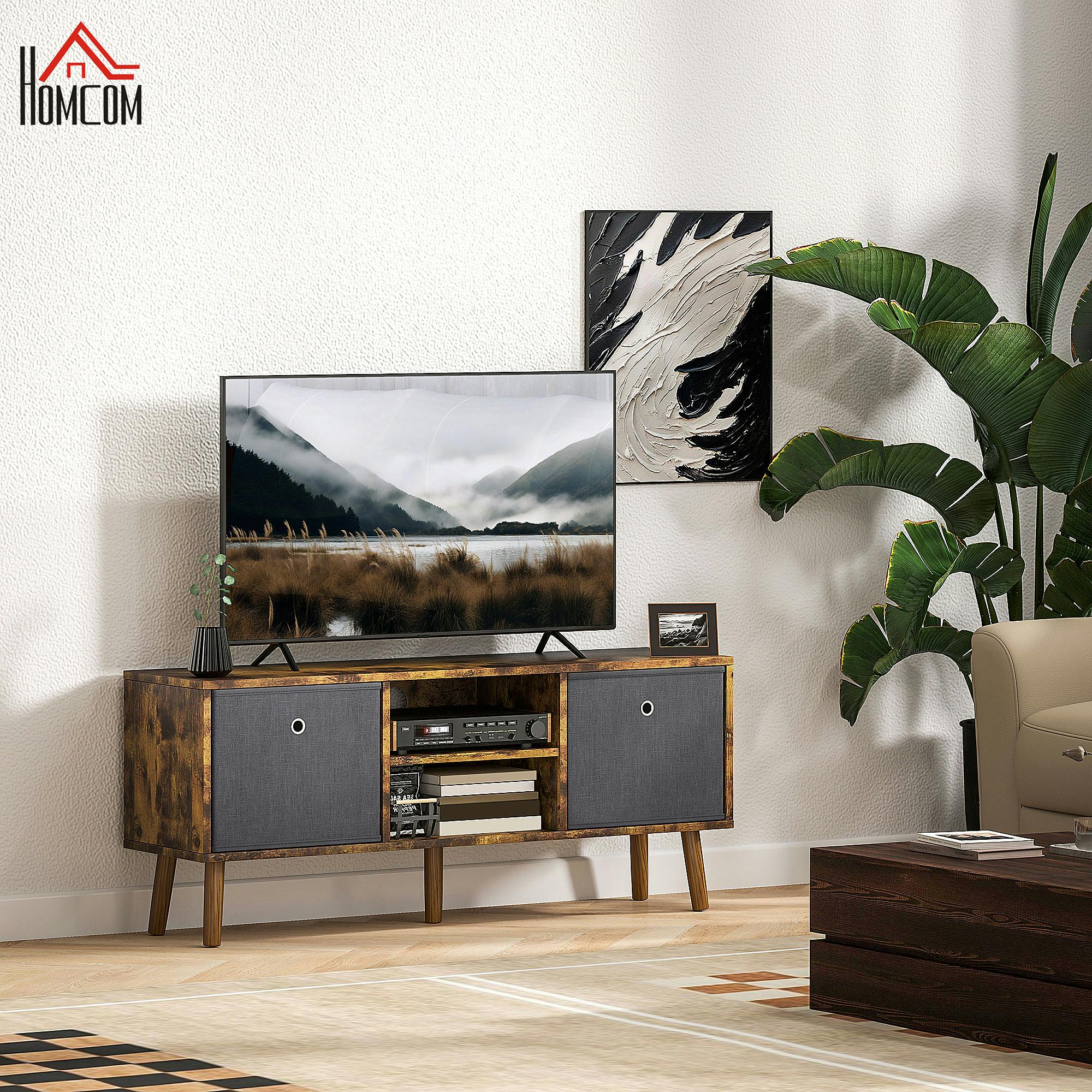 Homcom Brown Modern Tv Cabinet Stand W/ Shelves & Drawers, Bedroom