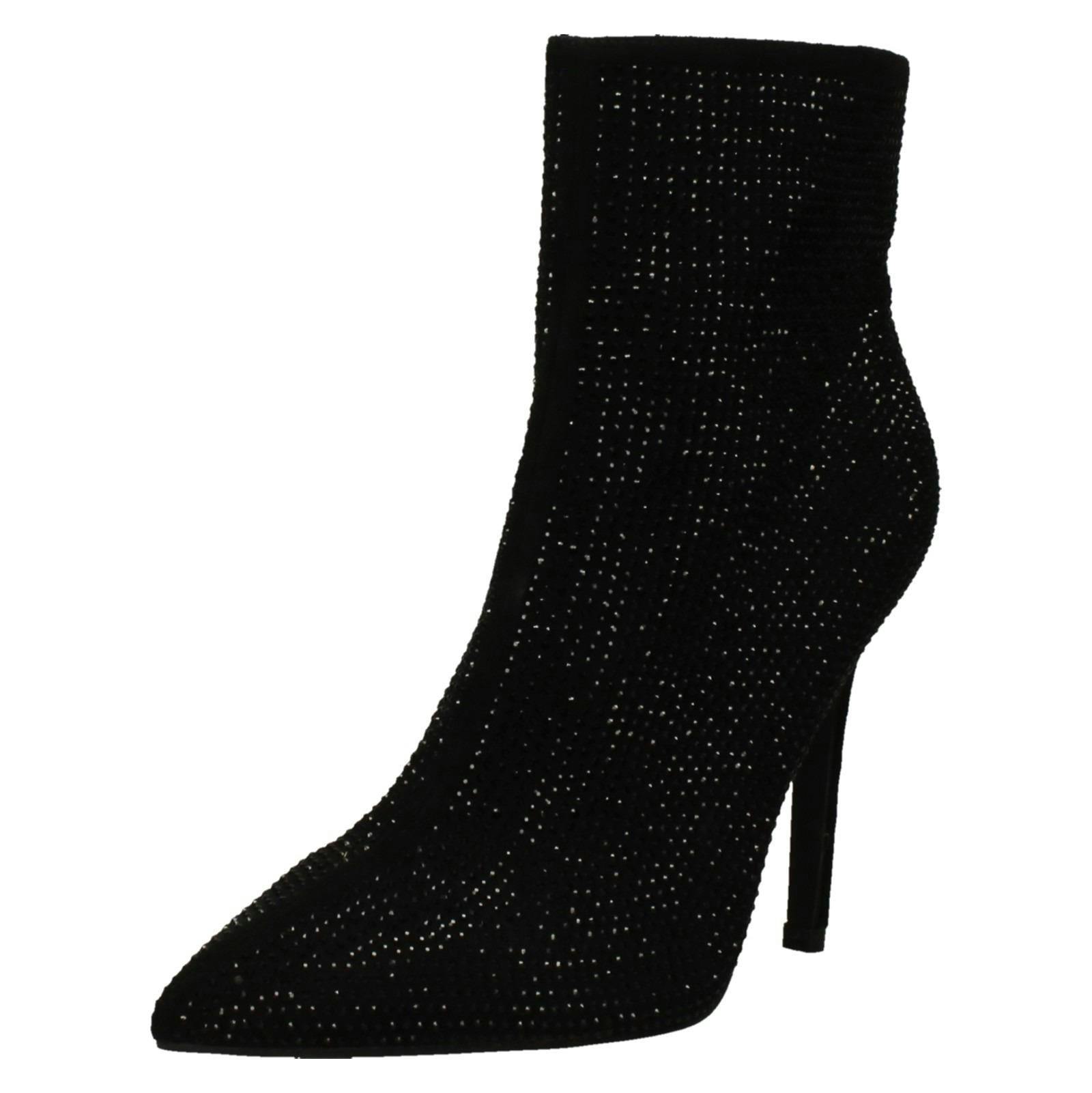 Spot On Women's Black Diamante Covered High Heel Ankle Boots F51231 - Uk 8