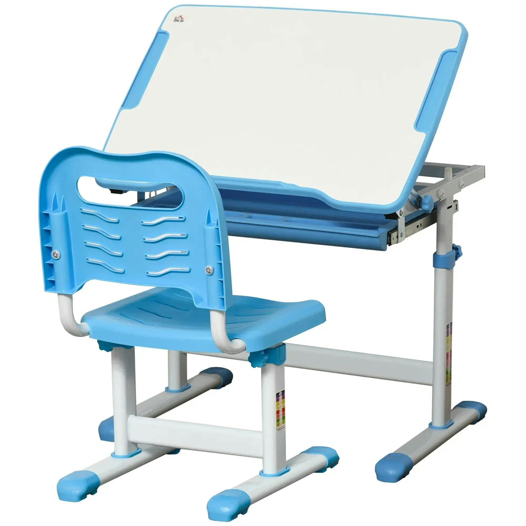 Homcom Kids Desk And Chair Set, Student Adjustable Writing Desk - Blue - Image 6