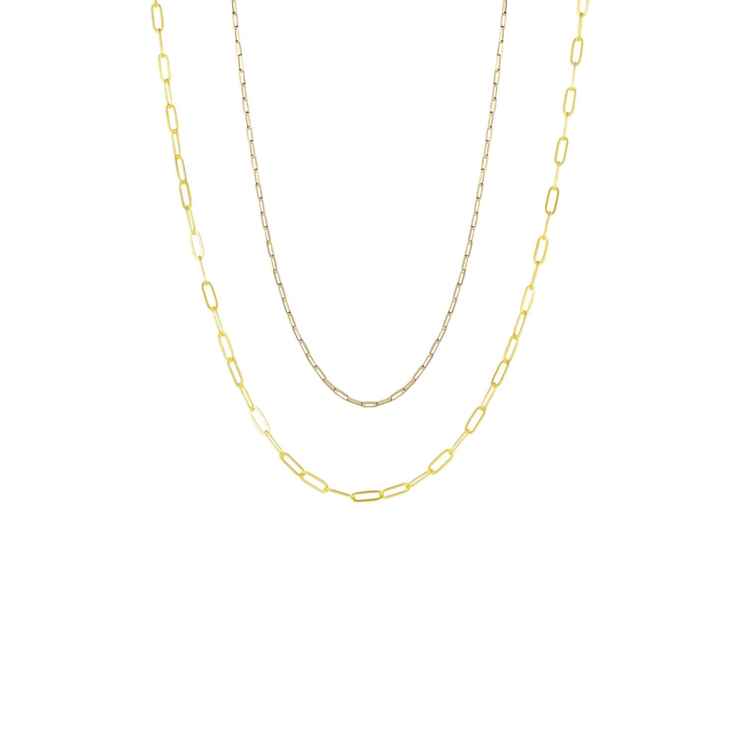 Spero London Silver/Gold Paperclip Chains Sterling Layering Necklace Set