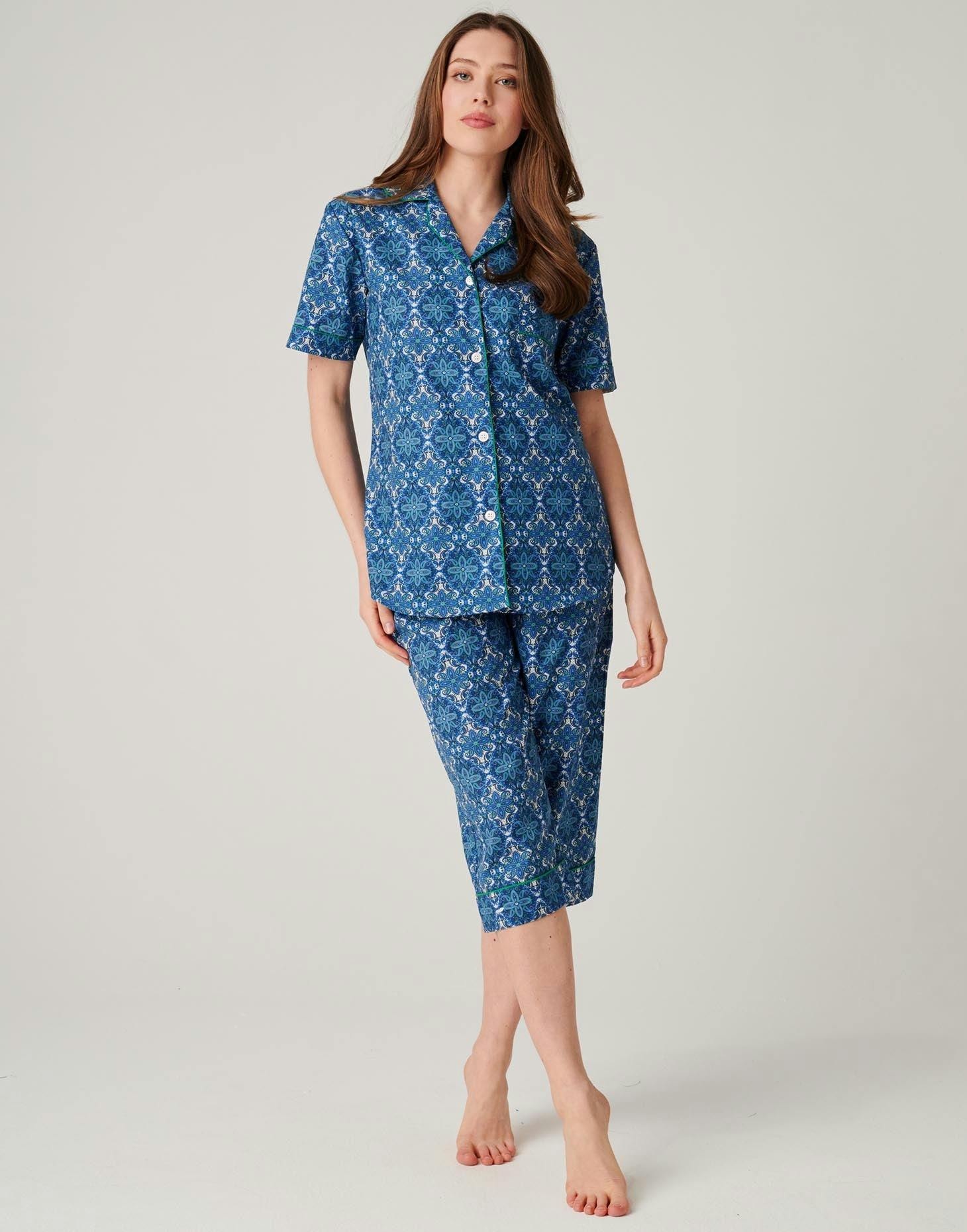 British Boxers Women's Crisp Cotton 3/4 Length Pyjama Set – Marrakesh Paisley - Petite