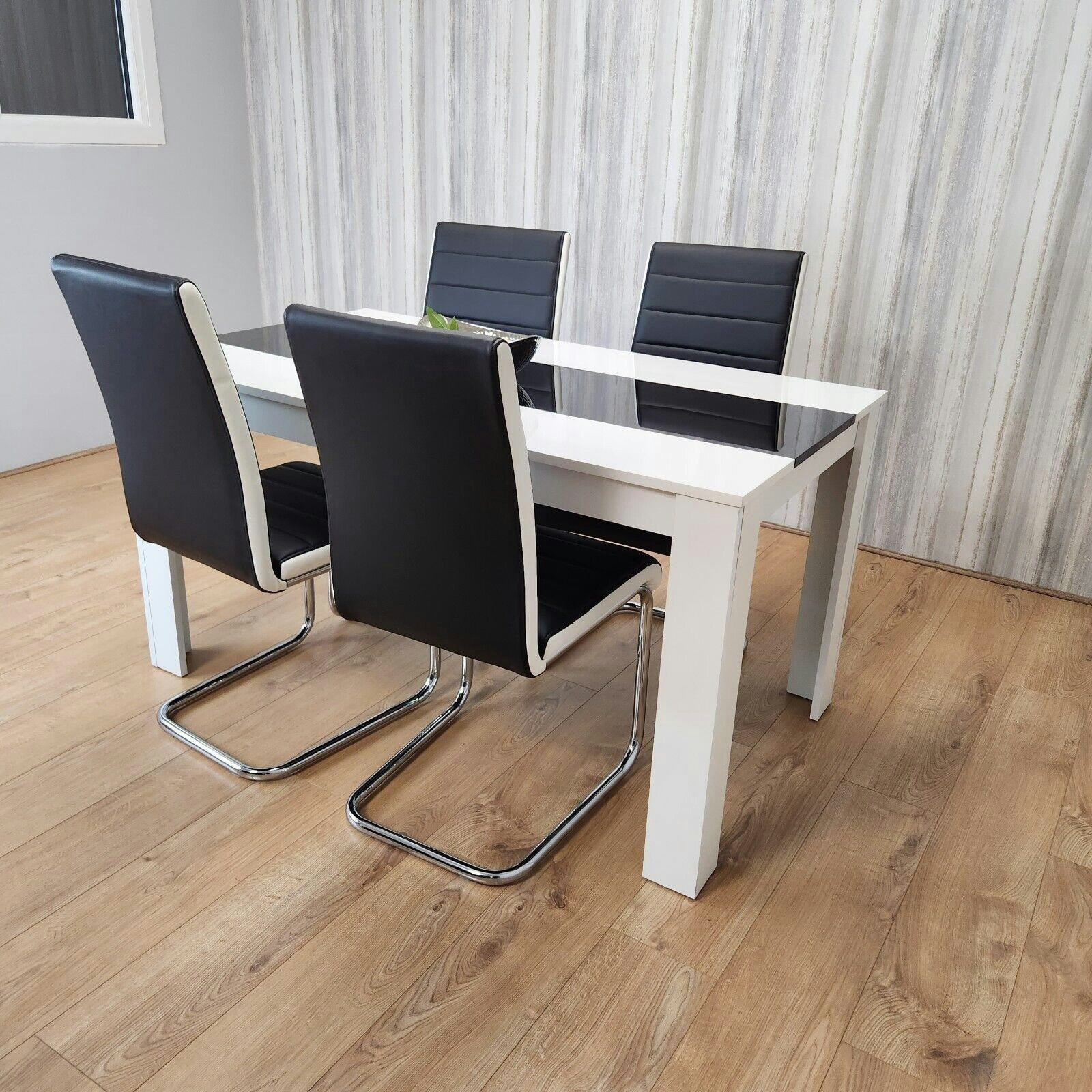 Kosy Koala Unisex Brown Modern White & Black Dining Table Set With Faux Leather Chairs Dining Room Furniture In Size 4 - Image 2