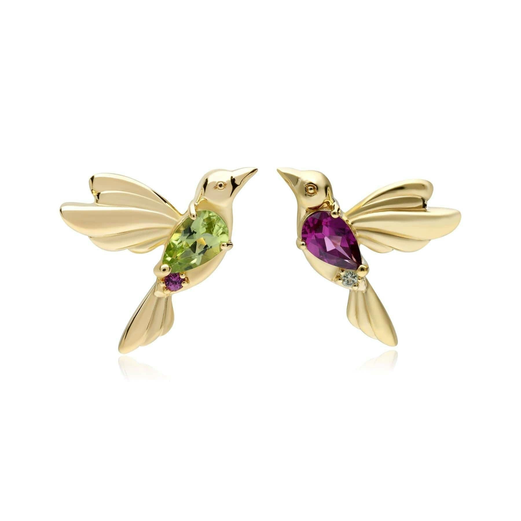 Gemondo Women's Gold/Silver Ecfew™ Creator Mismatched Peridot & Rhodolite Hummingbird Stud Earrings In Plated Sterling