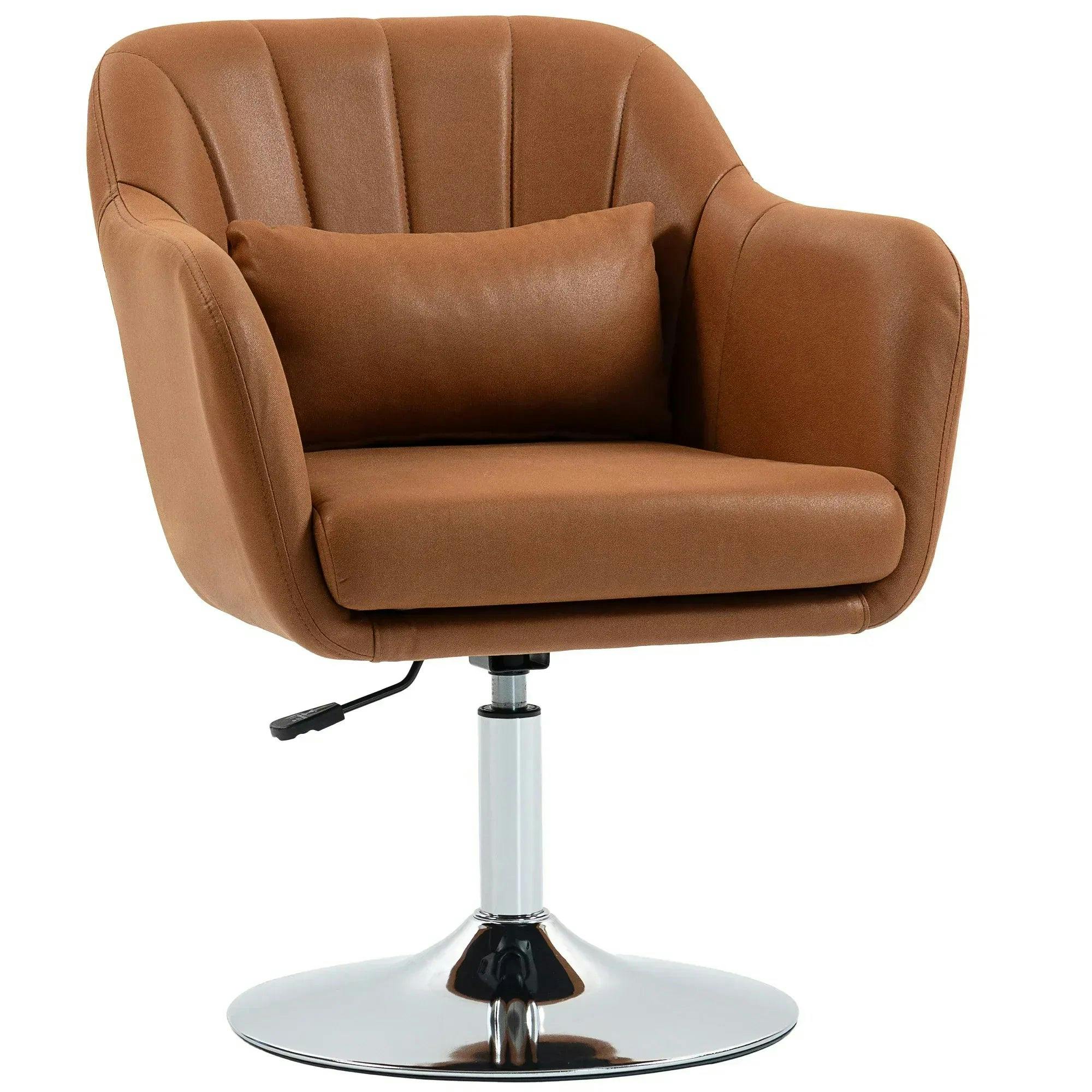 Portland Swivel Tub Chair - Dark Brown - Steel Base - Microfiber Upholstery - Height Adjustable 45-57cm - Image 7