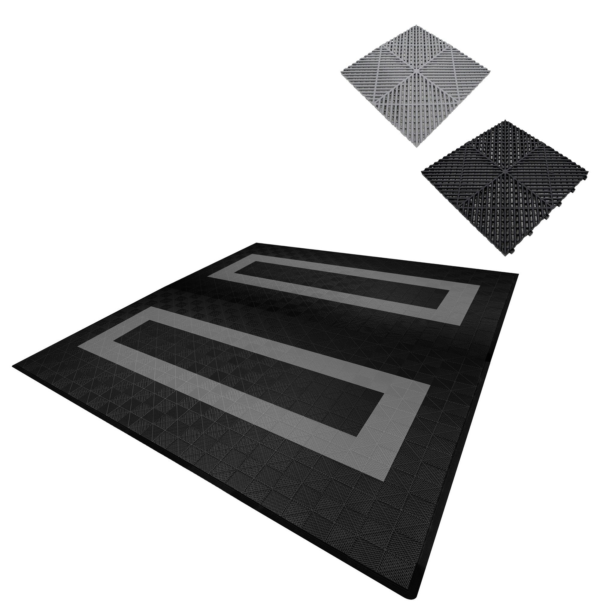 Monstershop Black/Grey Vented Garage Floor Tiles With Edges – 165 & 60