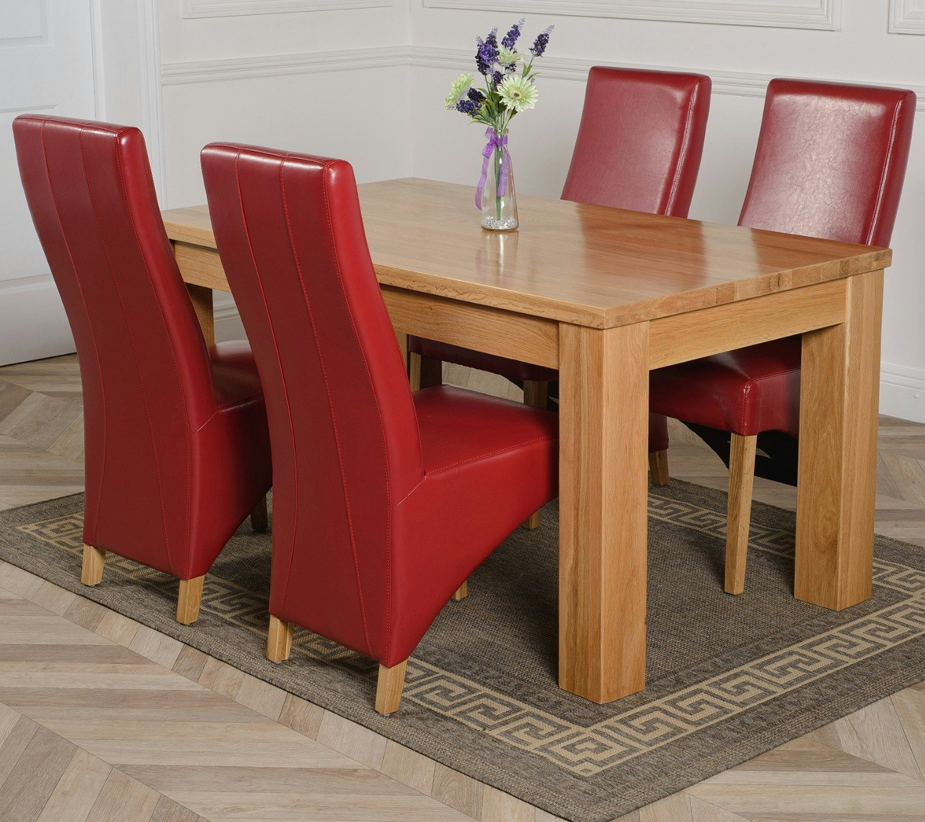 Rackhams Burgundy Dakota Oak Dining Table With Lola Leather Chairs - 4 Chairs 152X87x77cm