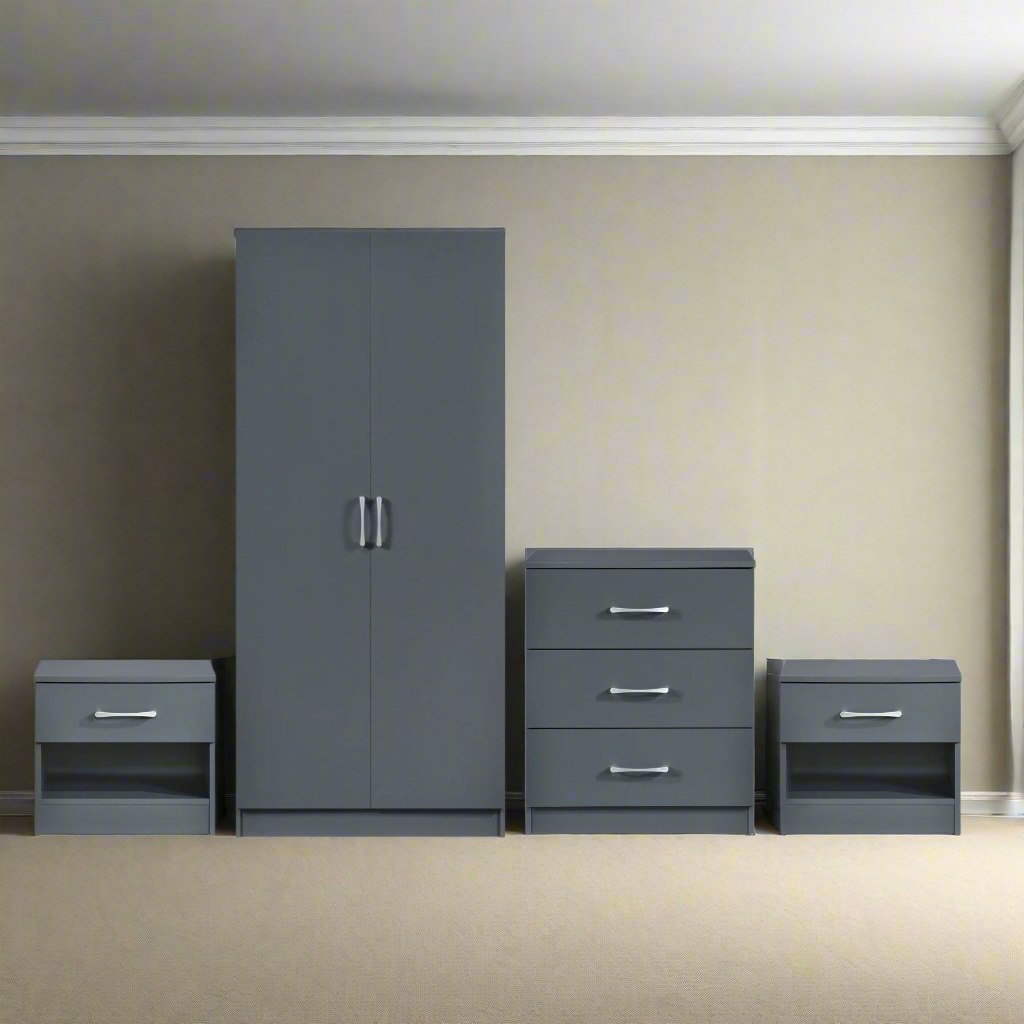 Swish Furniture Dark/Grey Highbury 4 Piece Bedroom Set With 2 Door Double Wardrobe