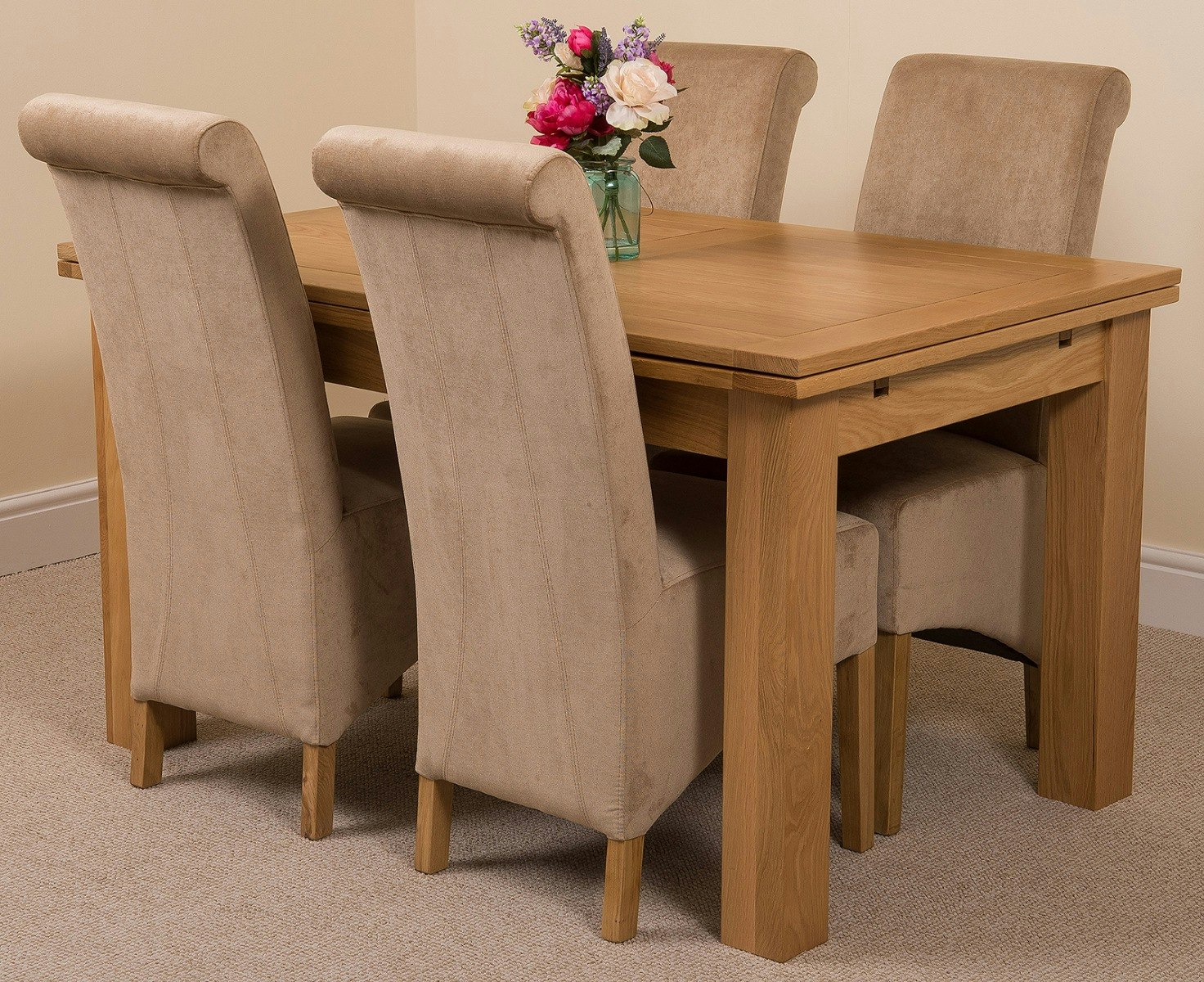 Rackhams Beige Richmond Medium Oak Extendable Dining Table With Montana Fabric Chairs - 4 Chairs