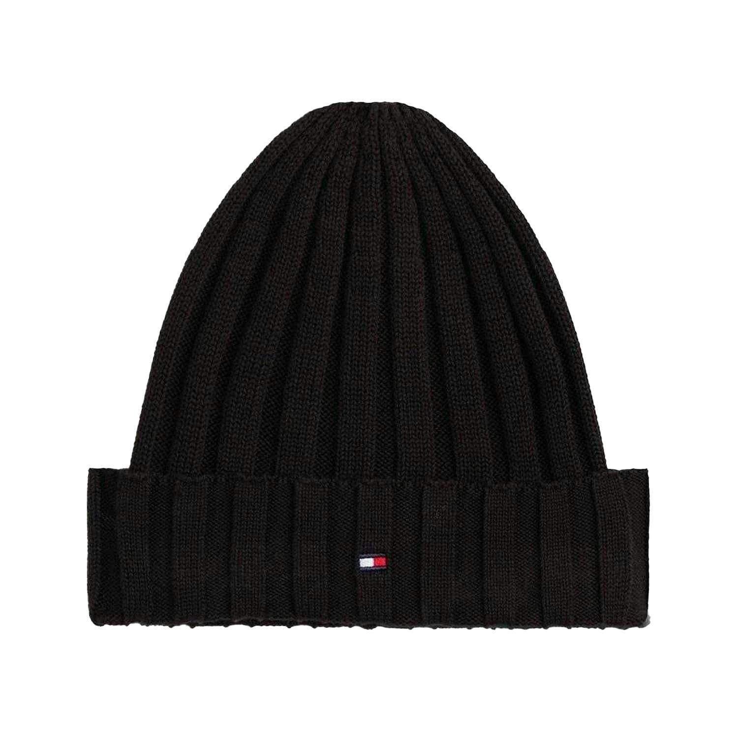 Tommy Hilfiger Black Kids Logo Rib Knit Turn Up Beanie - L-Xl - 100% Mixed