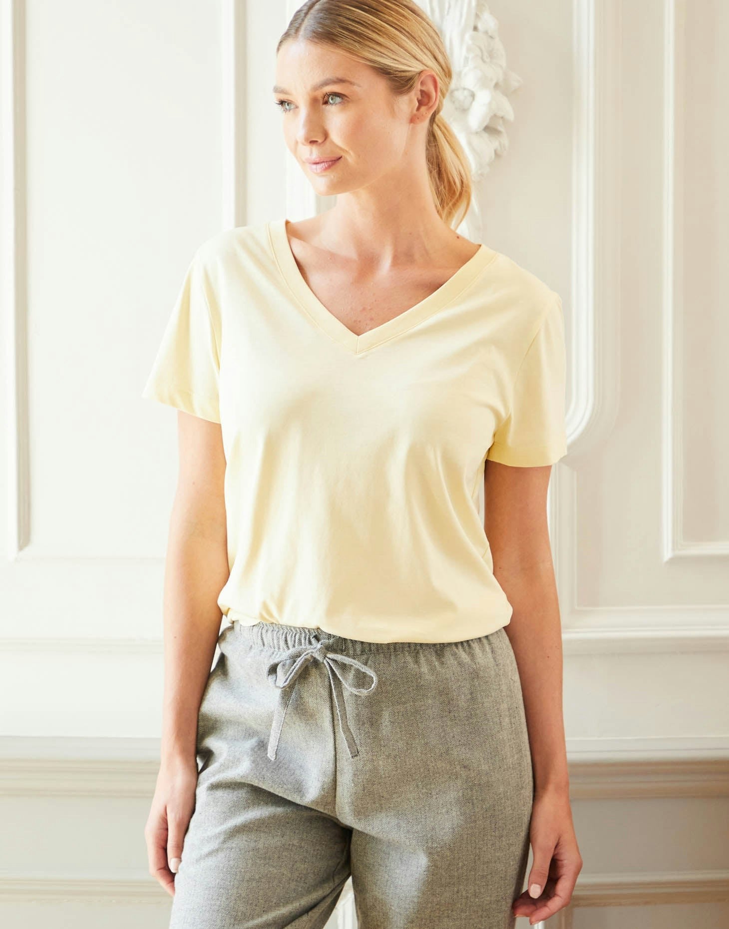 British Boxers Women's Yellow Organic Cotton V-Neck T-Shirt - Butter - XX-Large