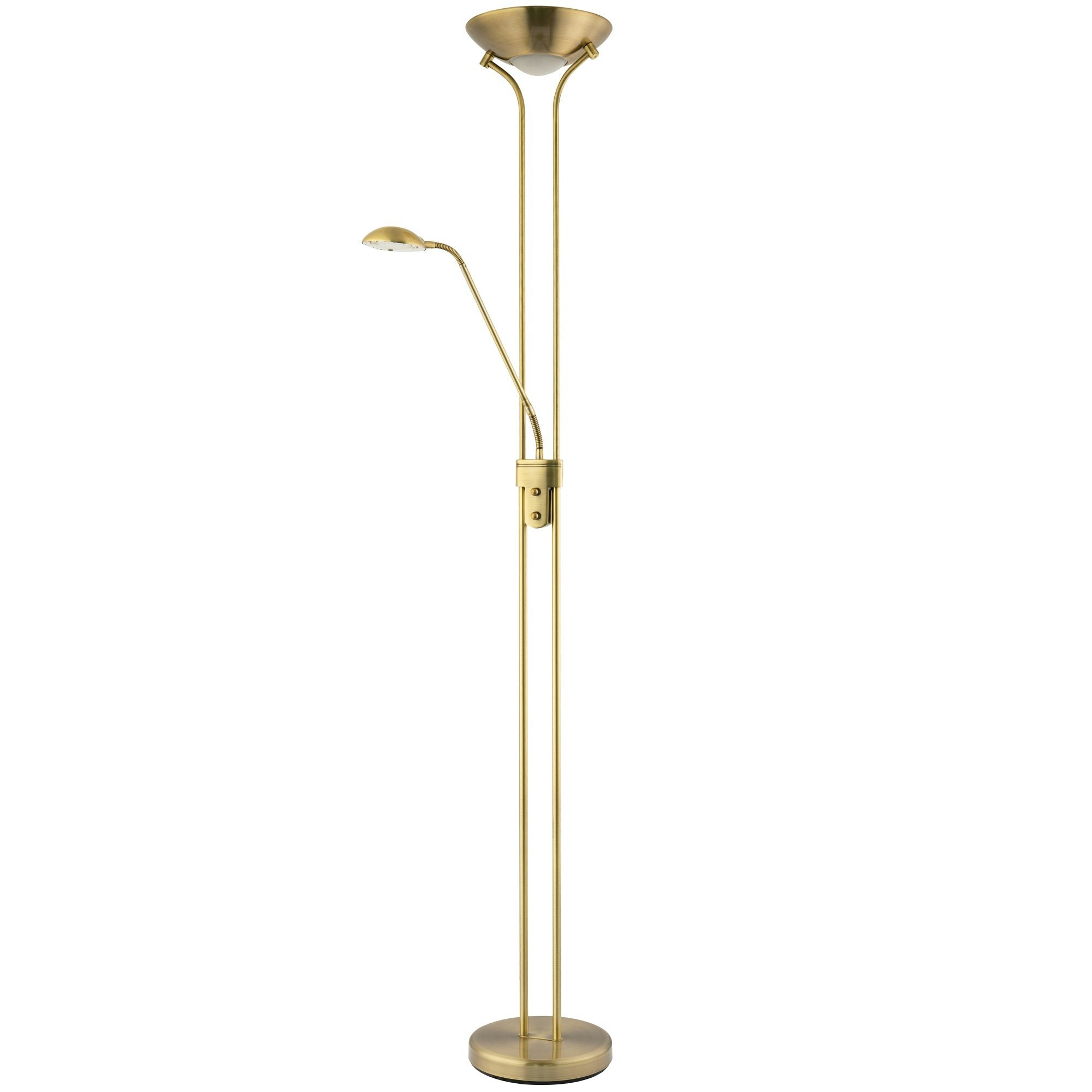 Rackhams Light/White Led Mother And Child Floor Lamp In Antique Brass With Rotary Dimmer Switches