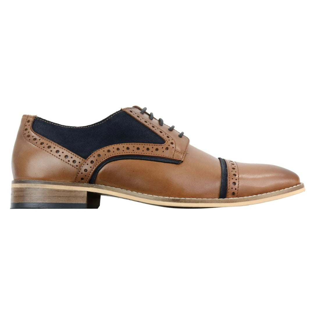 House Of Cavani Men's Brown Real Leather Suede Brogues Derby Oxford Shoes Classic British Smart Casual - Tan - Uk 11
