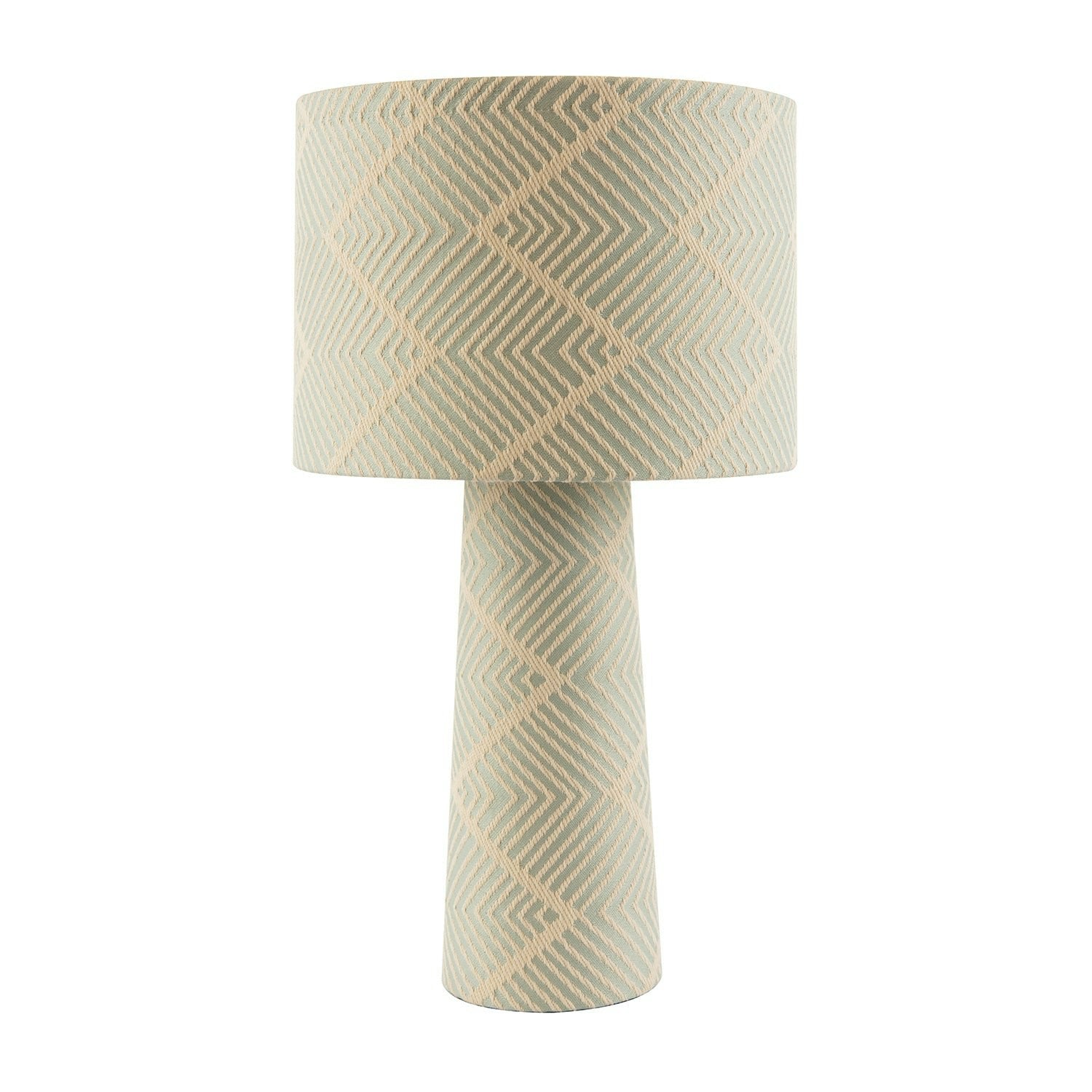 Happy Homewares Cream Duck Egg And Jacquard Zig Zag Lamp With Fabric Shade And Base